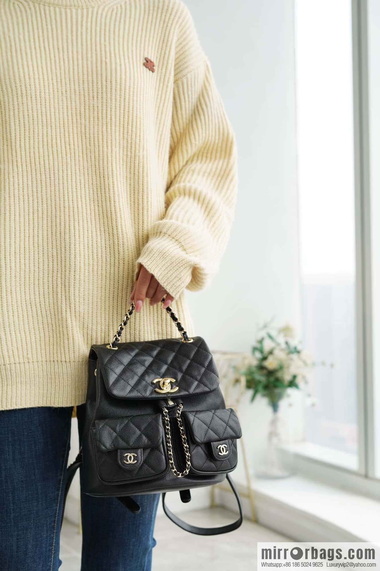 CHANEL 23P new Duma shoulder leather large black π AS3860