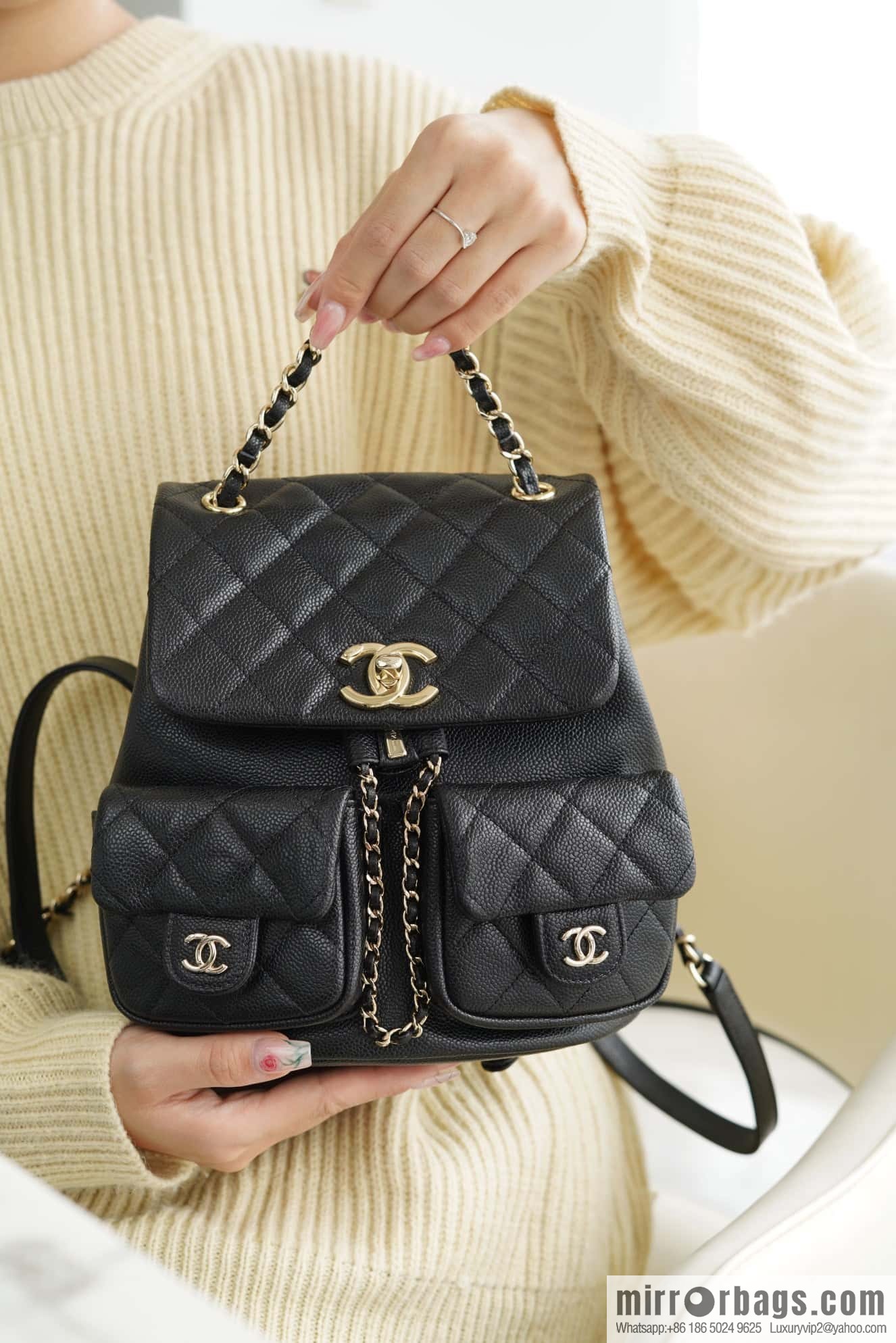 CHANEL 23P new Duma shoulder leather large black π AS3860