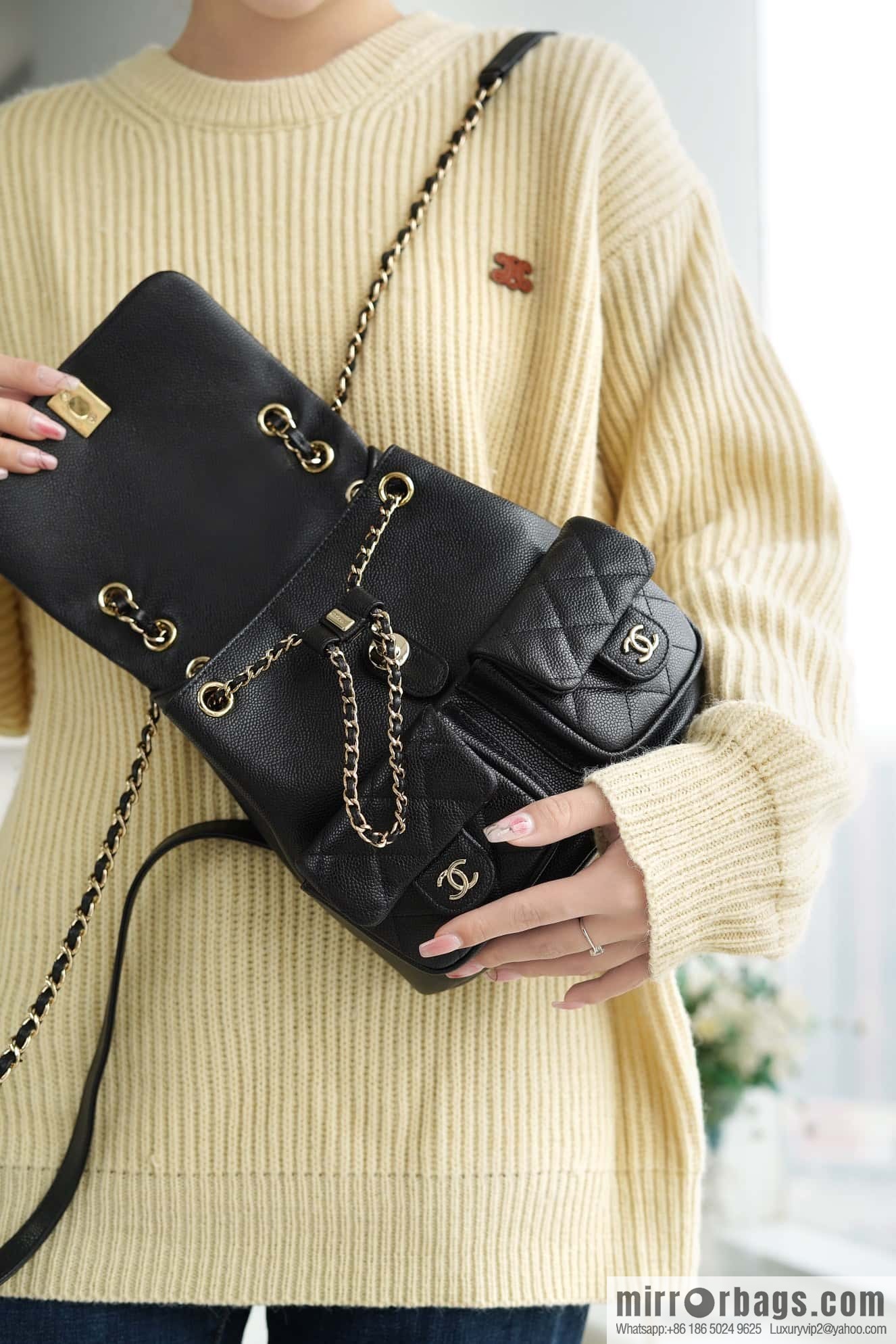 CHANEL 23P new Duma shoulder leather large black π AS3860