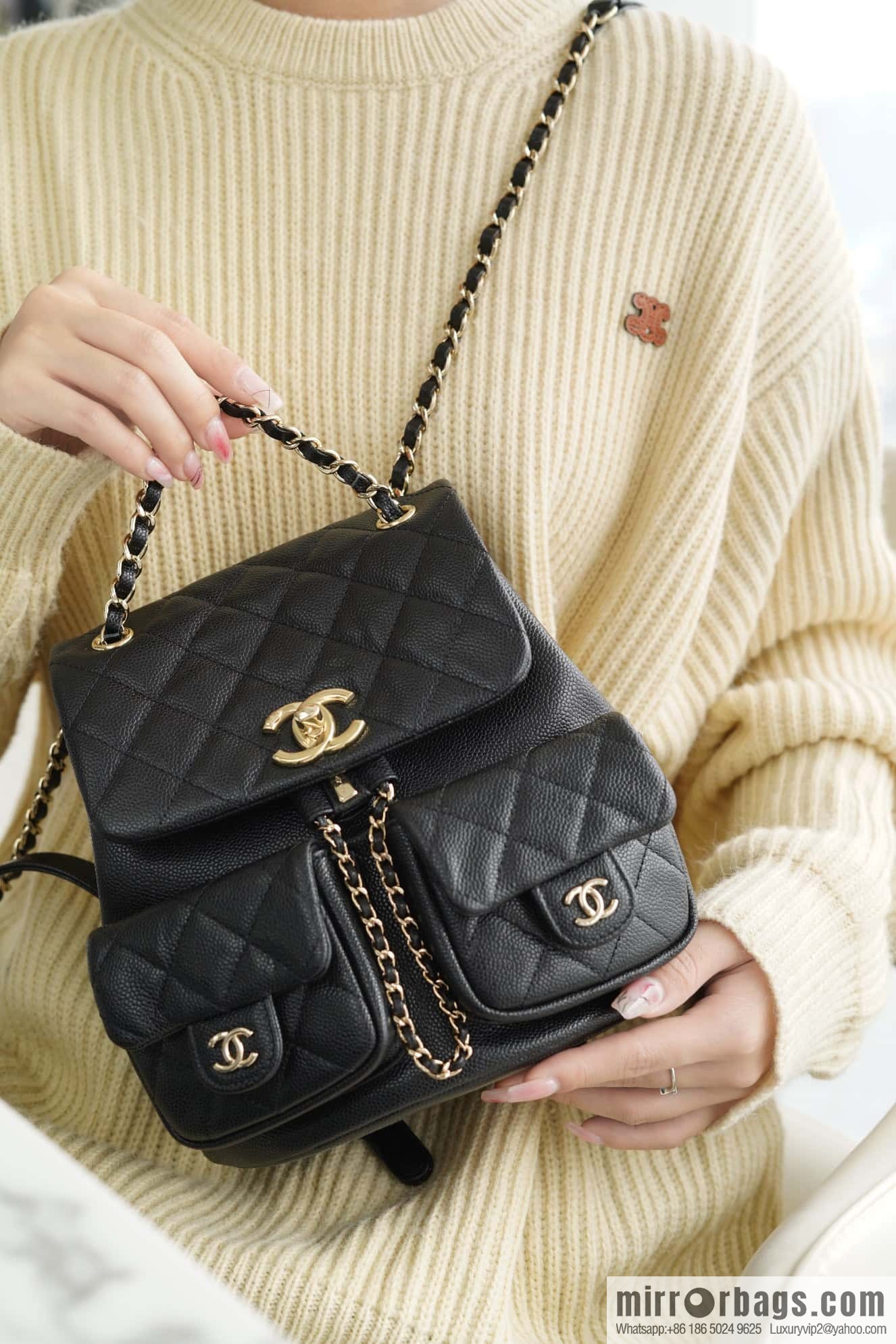 CHANEL 23P new Duma shoulder leather large black π AS3860