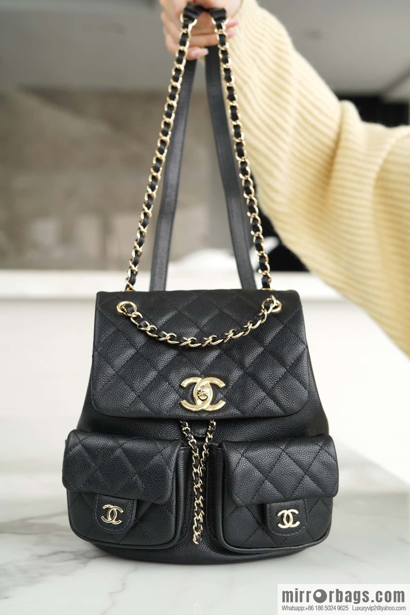 CHANEL 23P new Duma shoulder leather large black π AS3860
