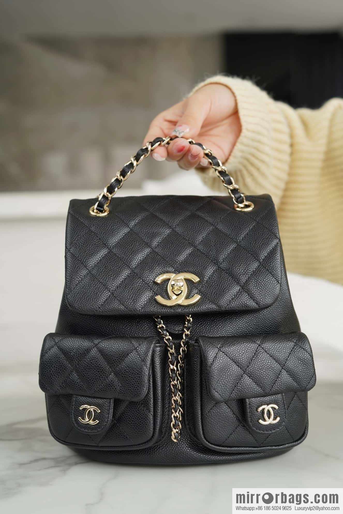 CHANEL 23P new Duma shoulder leather large black π AS3860