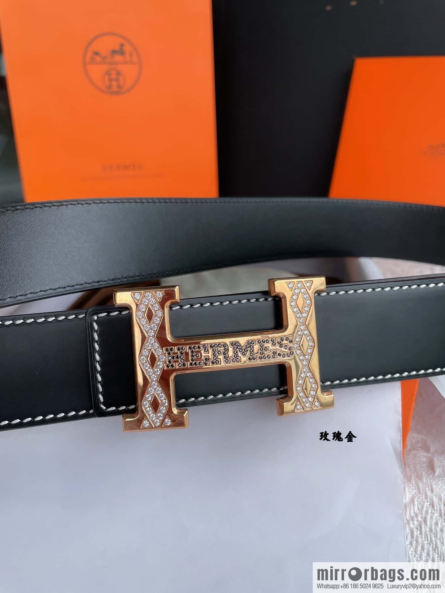 Hermès, stainless steel h inlaid with diamond metal buckle men's 3.8cm first-layer cowhide belt