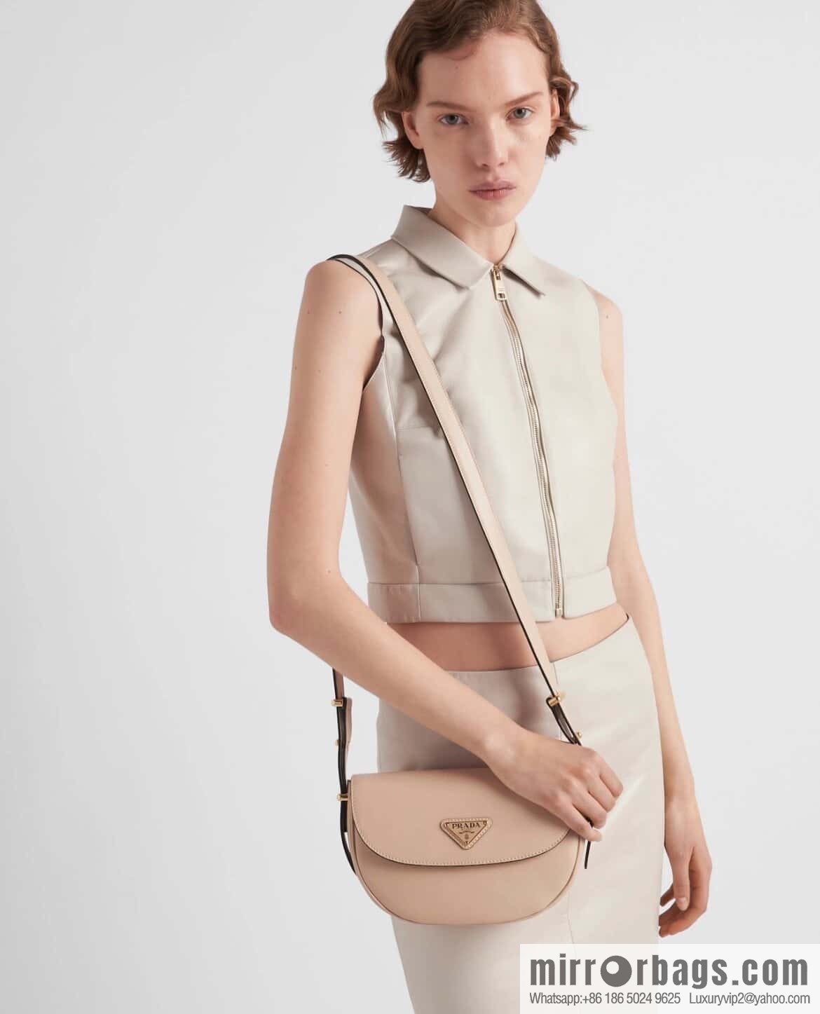 PRADA ๐ new ๐ 1BD365 double shoulder strap ๐๐ light gray
