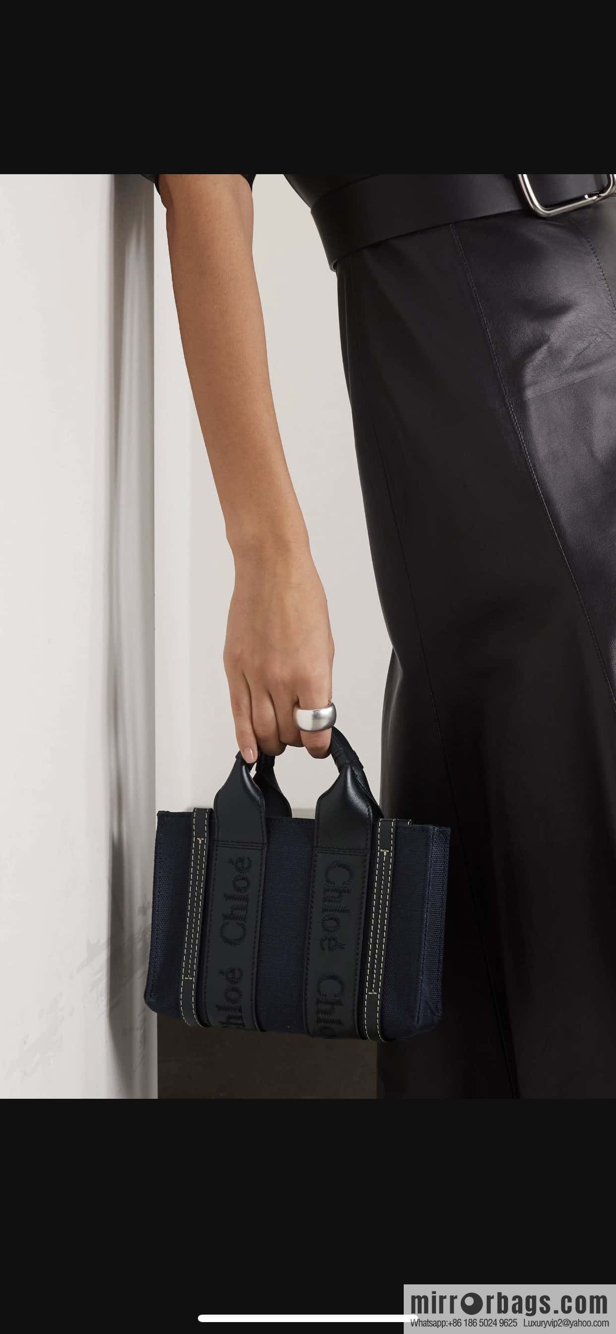 Chloe Woody Linen with Pitot Bag, Navy Blue with Black Mini20CM