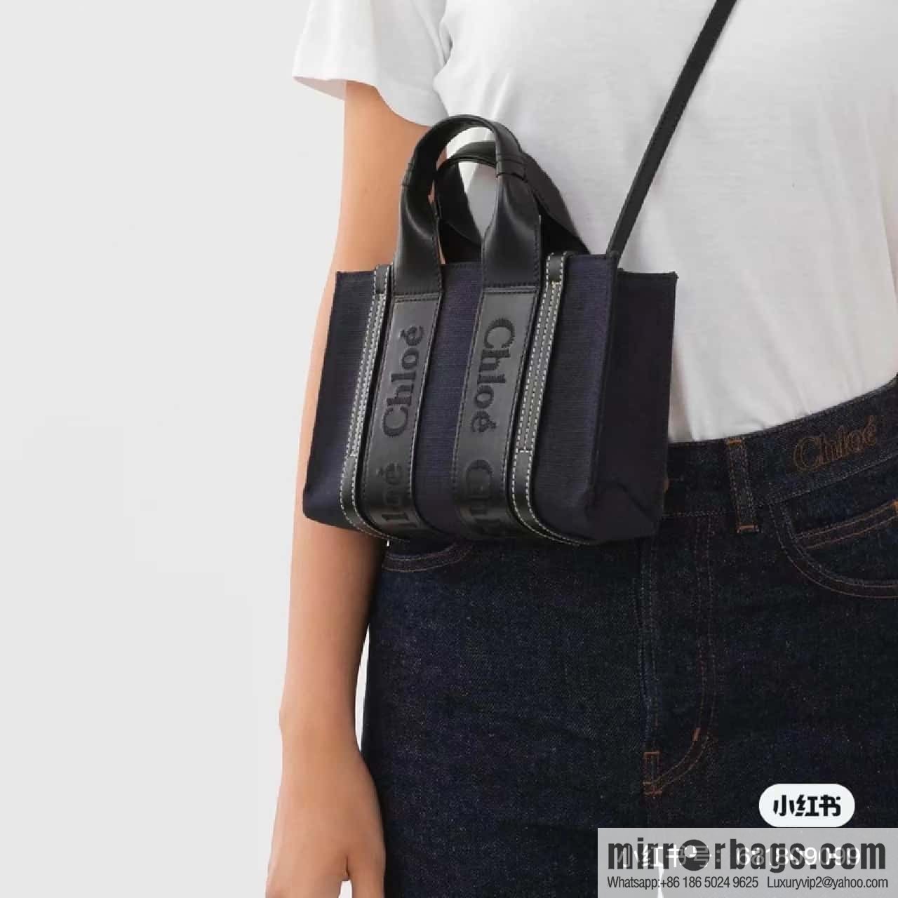 Chloe Woody Linen with Pitot Bag, Navy Blue with Black Mini20CM