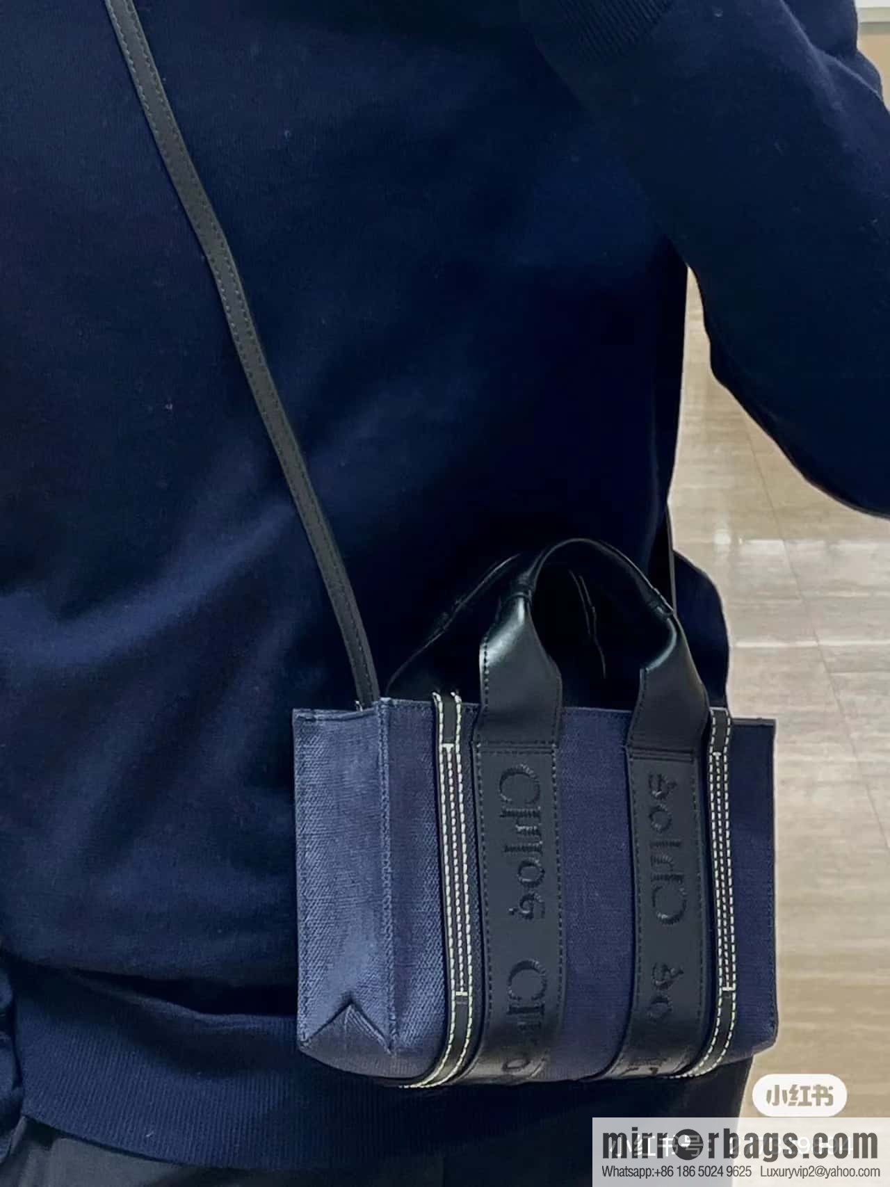Chloe Woody Linen with Pitot Bag, Navy Blue with Black Mini20CM