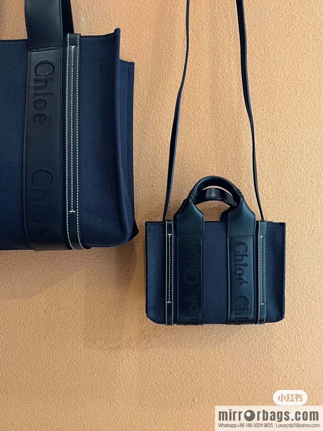 Chloe Woody Linen with Pitot Bag, Navy Blue with Black Mini20CM