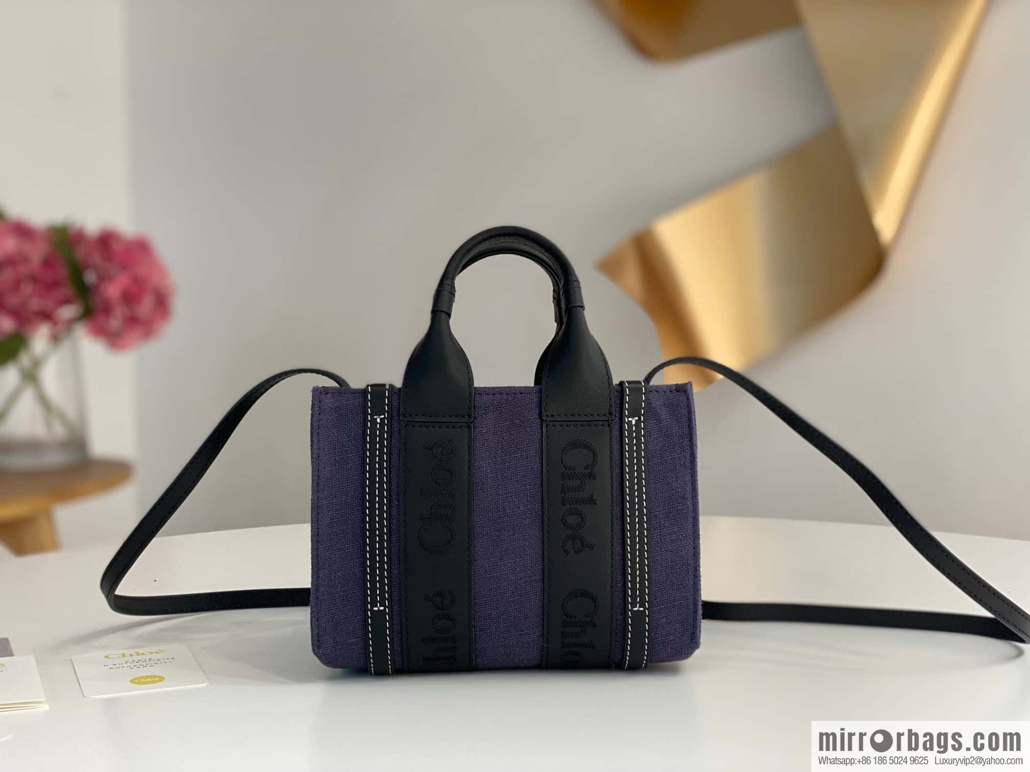 Chloe Woody Linen with Pitot Bag, Navy Blue with Black Mini20CM