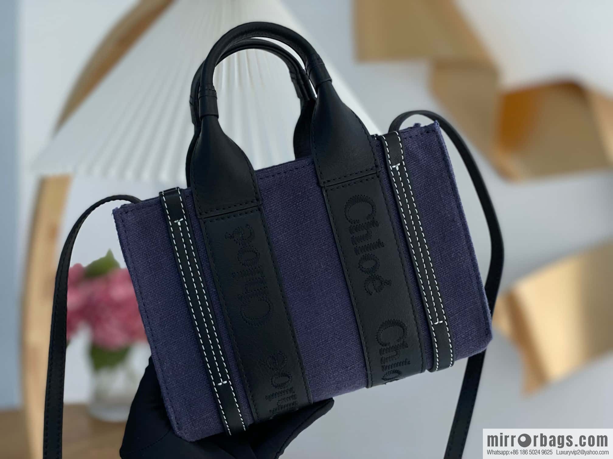 Chloe Woody Linen with Pitot Bag, Navy Blue with Black Mini20CM