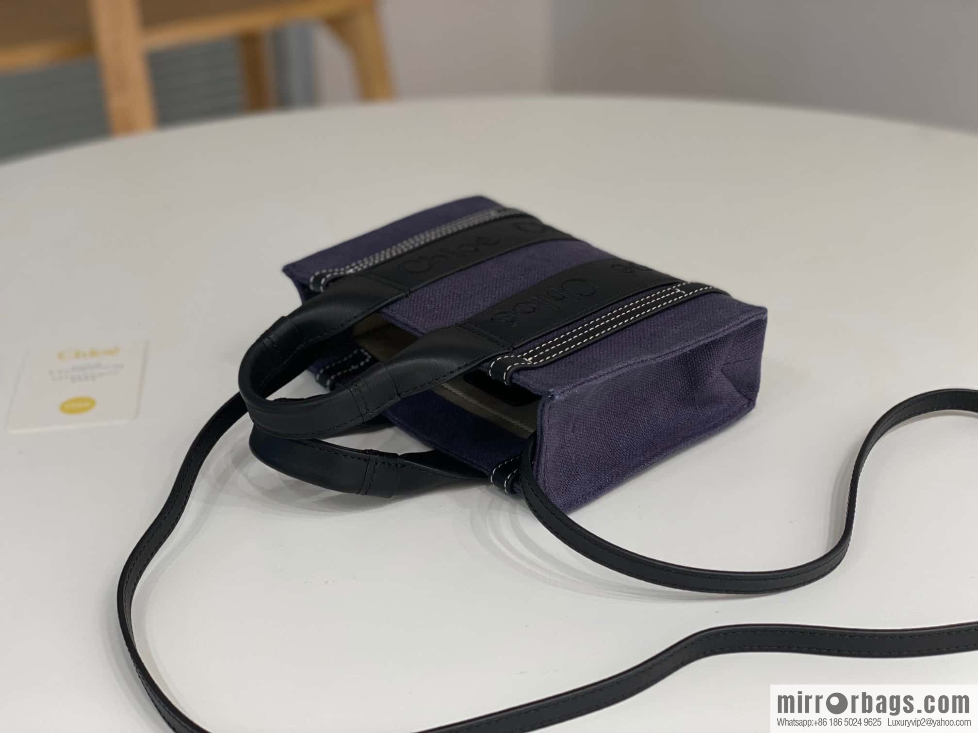 Chloe Woody Linen with Pitot Bag, Navy Blue with Black Mini20CM