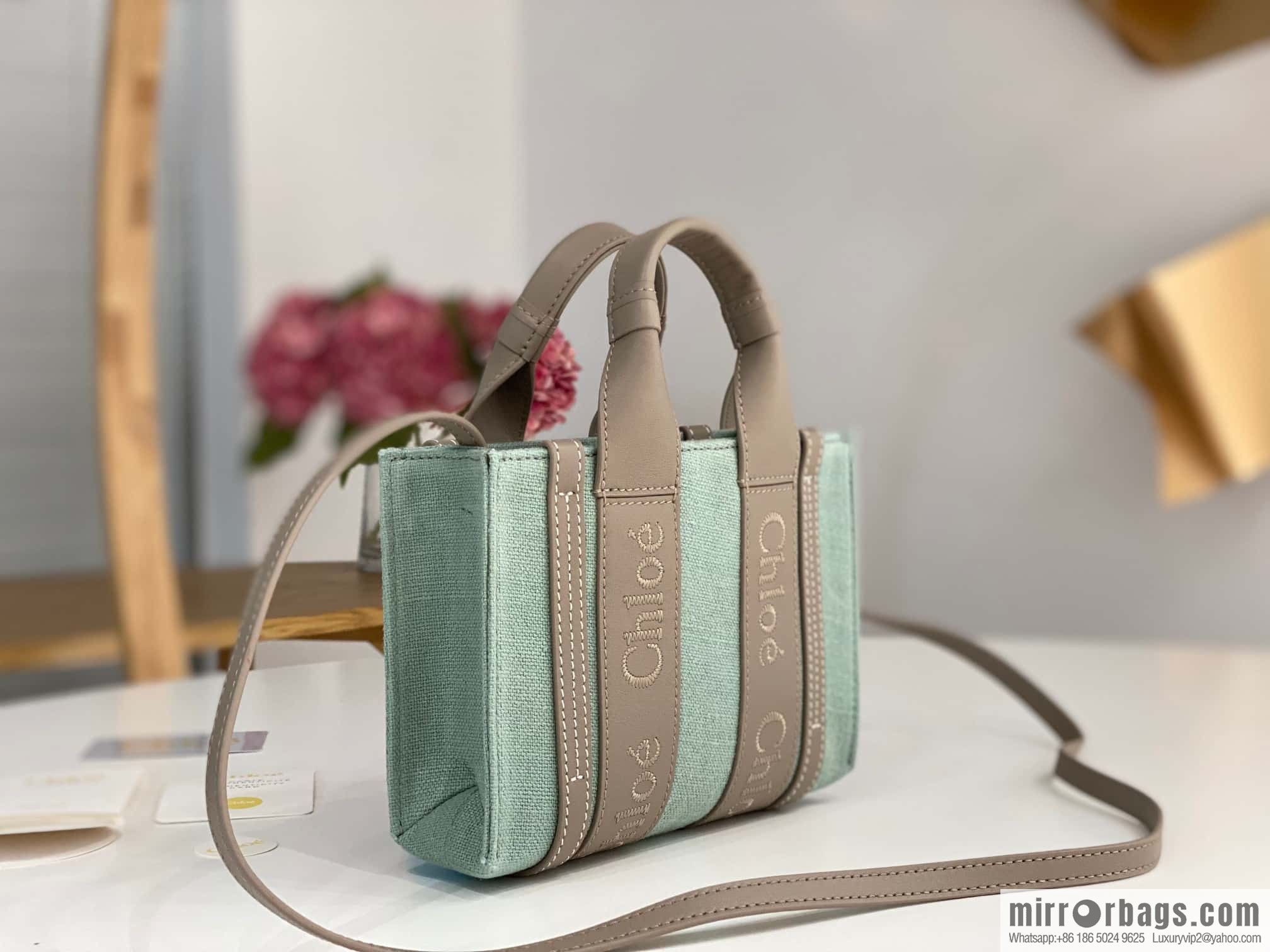Chloe Woody Linen with Pitot Bag, Avocado Green with Grey Mini20CM