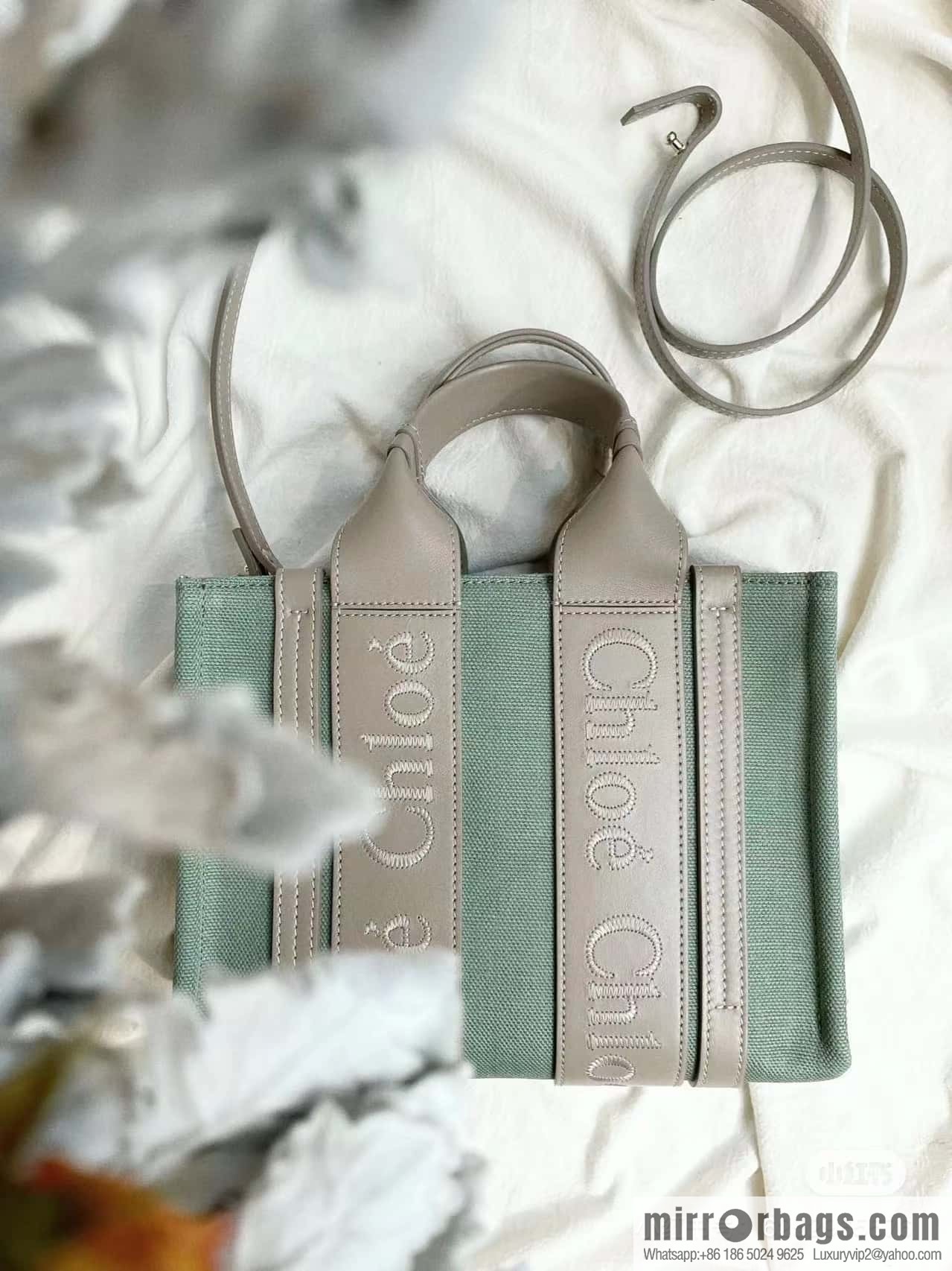 Chloe Woody Linen with Pitot Bag, Avocado Green with Grey Small 26CM