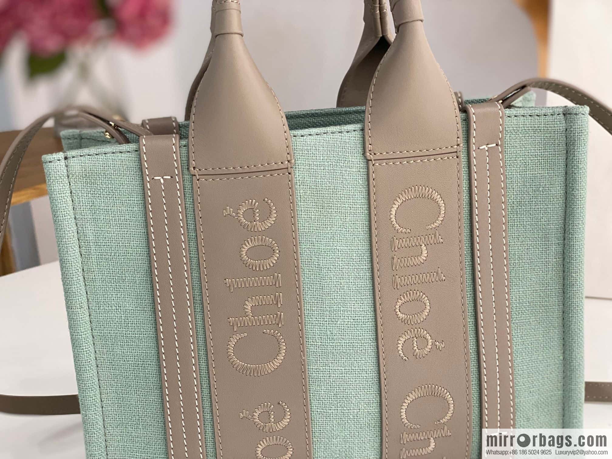 Chloe Woody Linen with Pitot Bag, Avocado Green with Grey Small 26CM