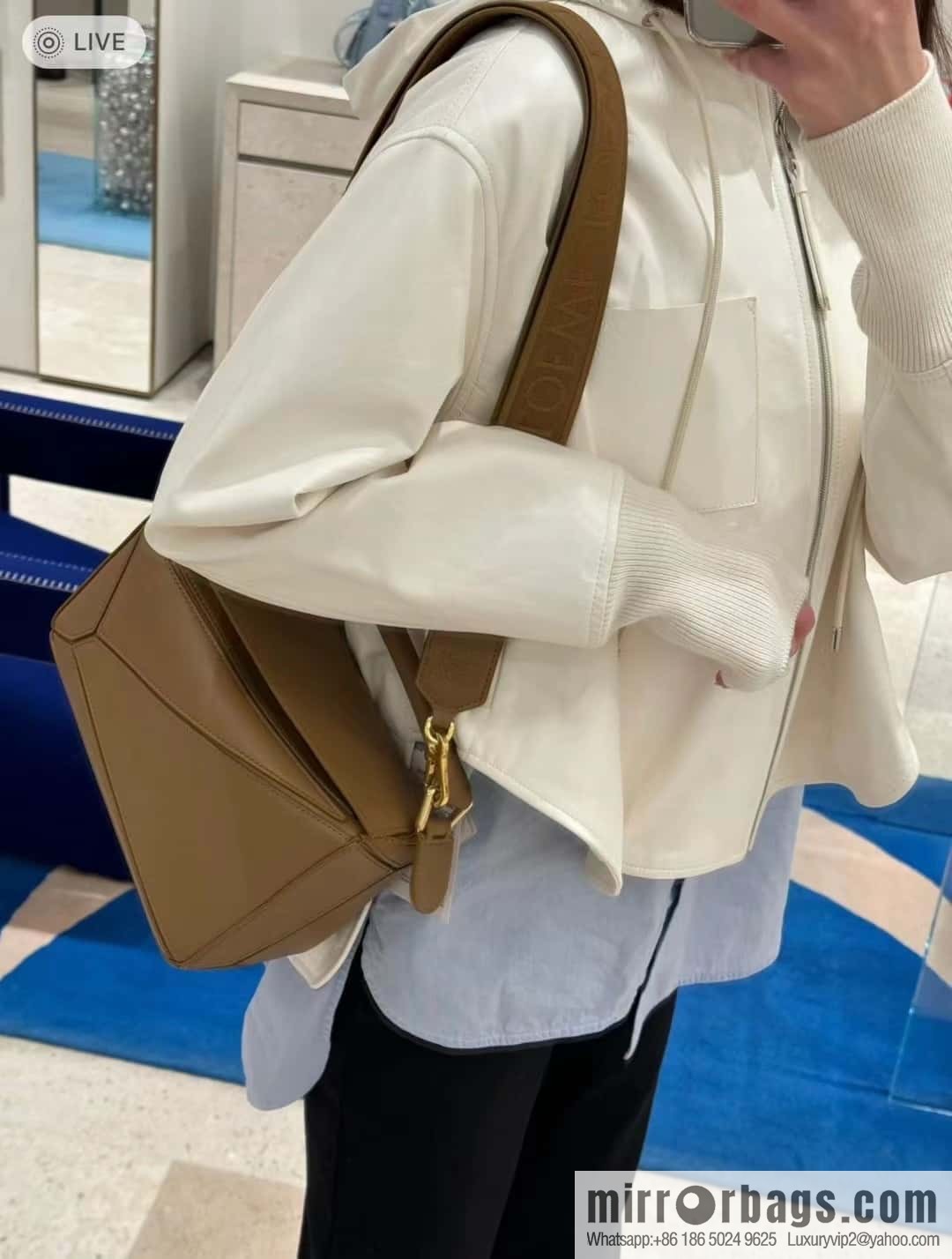 LOEWE satin leather ➕ Anagram embroidery shoulder strap puzzle geometric bag 0189 oak brown