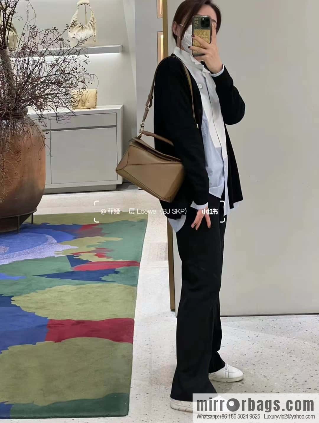 LOEWE satin leather ➕ Anagram embroidery shoulder strap puzzle geometric bag 0189 oak brown