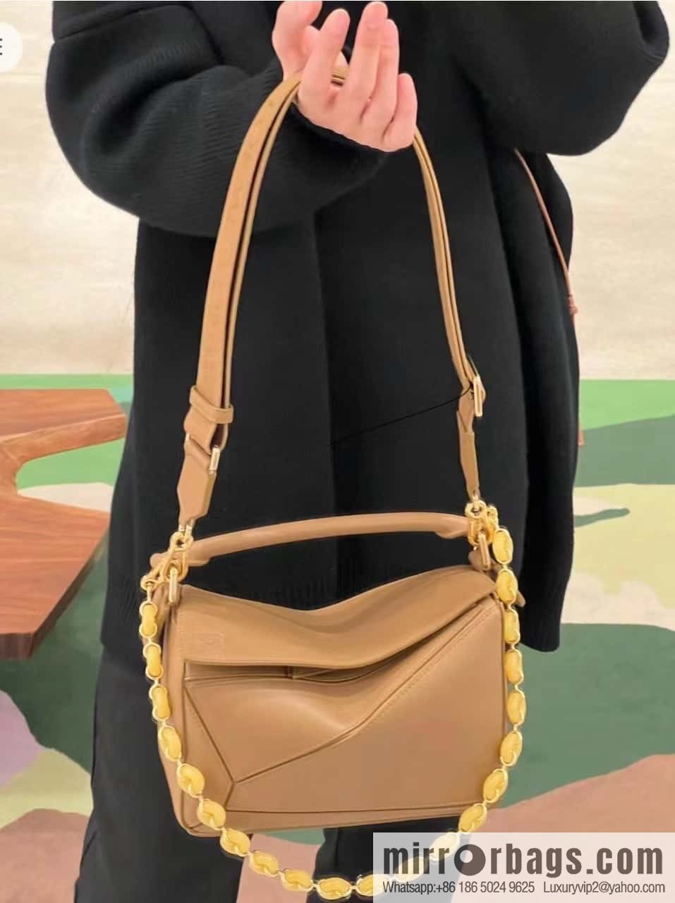 LOEWE satin leather ➕ Anagram embroidery shoulder strap puzzle geometric bag 0189 oak brown