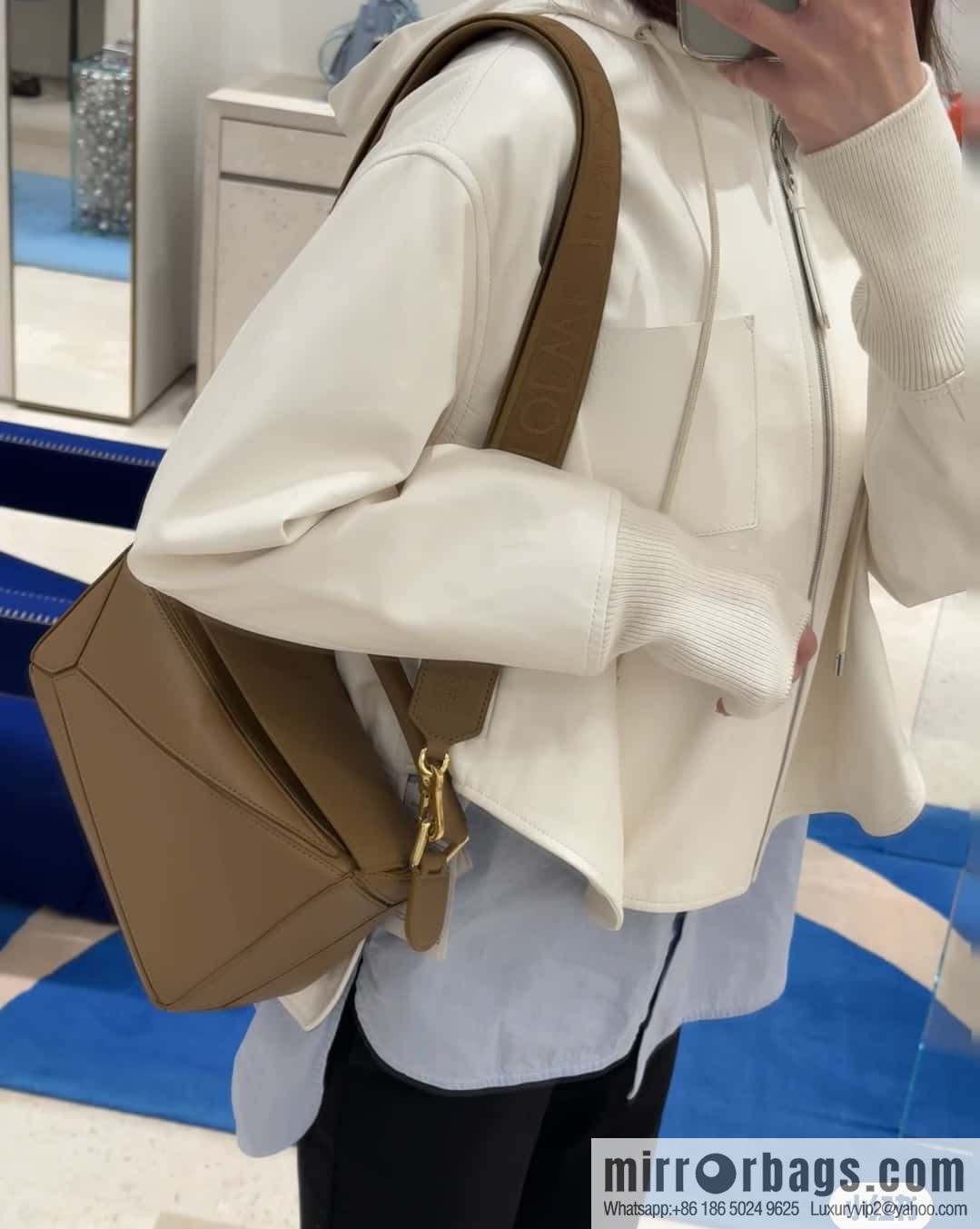 LOEWE satin leather ➕ Anagram embroidery shoulder strap puzzle geometric bag 0189 oak brown