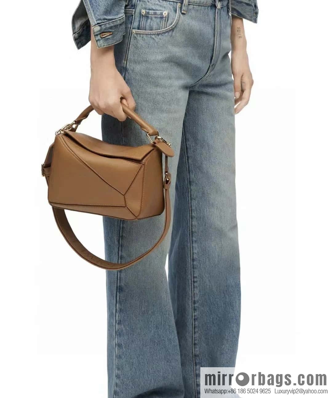 LOEWE satin leather ➕ Anagram embroidery shoulder strap puzzle geometric bag 0189 oak brown