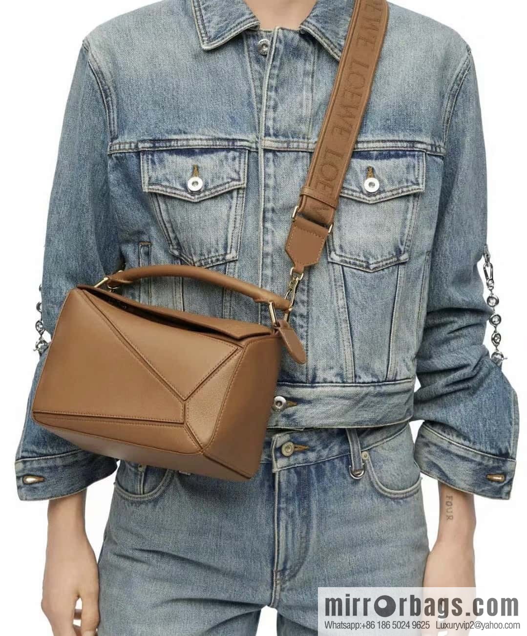 LOEWE satin leather ➕ Anagram embroidery shoulder strap puzzle geometric bag 0189 oak brown