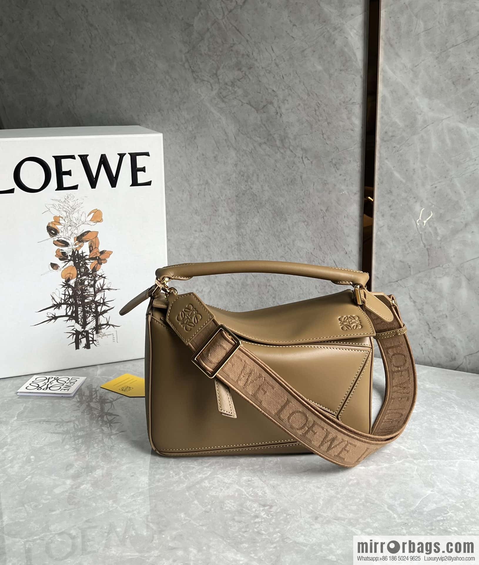 LOEWE satin leather ➕ Anagram embroidery shoulder strap puzzle geometric bag 0189 oak brown