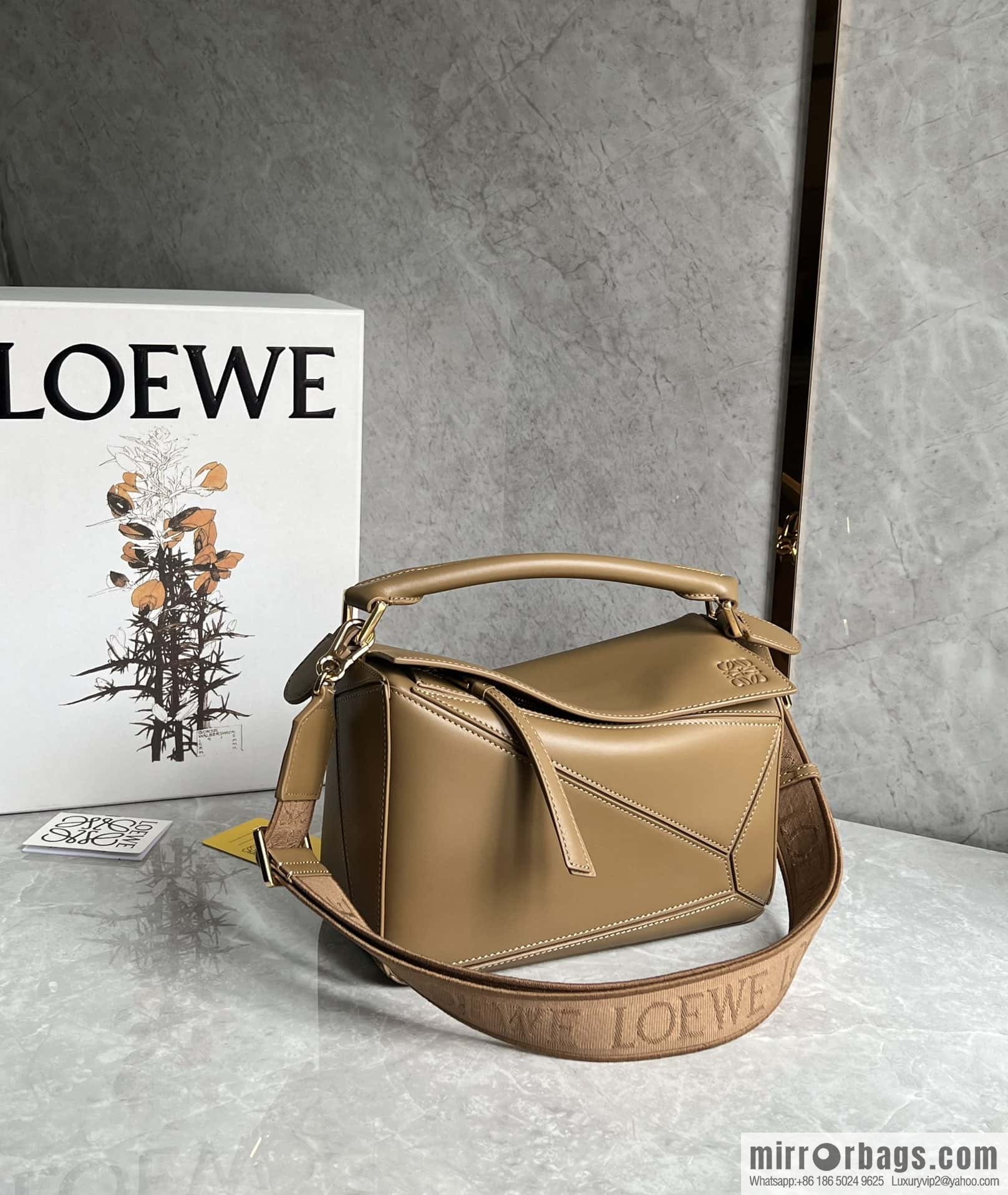 LOEWE satin leather ➕ Anagram embroidery shoulder strap puzzle geometric bag 0189 oak brown