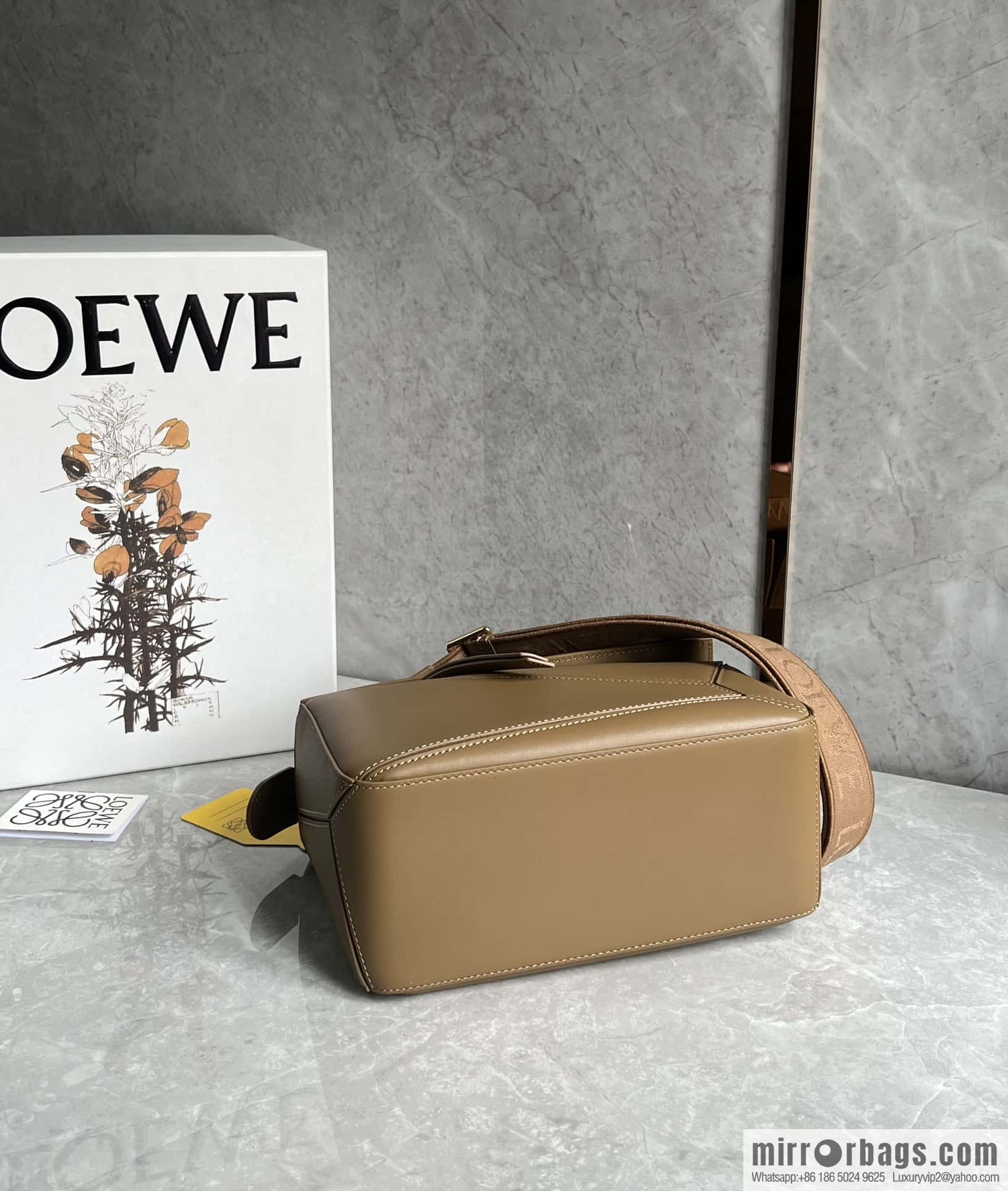 LOEWE satin leather ➕ Anagram embroidery shoulder strap puzzle geometric bag 0189 oak brown