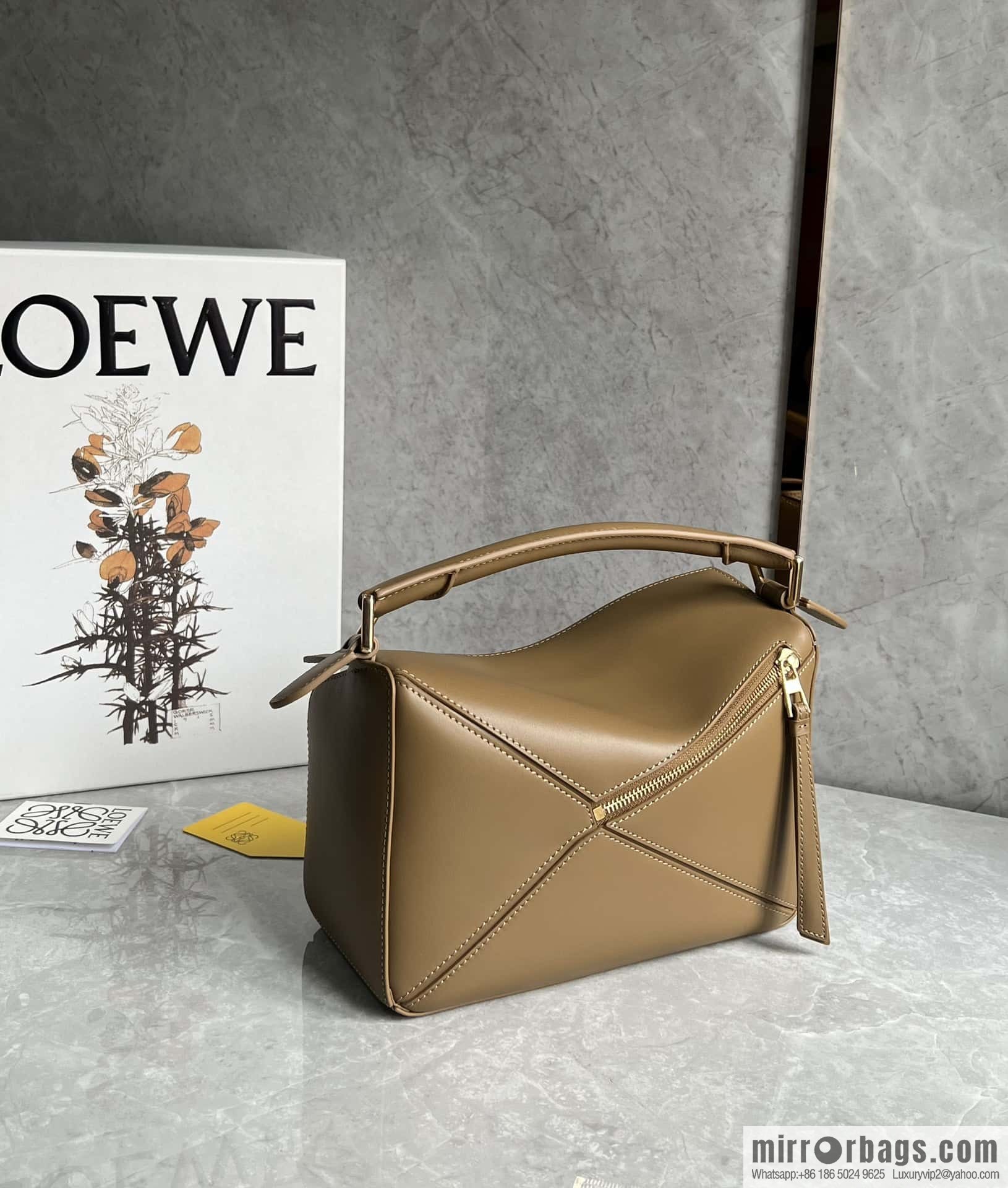 LOEWE satin leather ➕ Anagram embroidery shoulder strap puzzle geometric bag 0189 oak brown