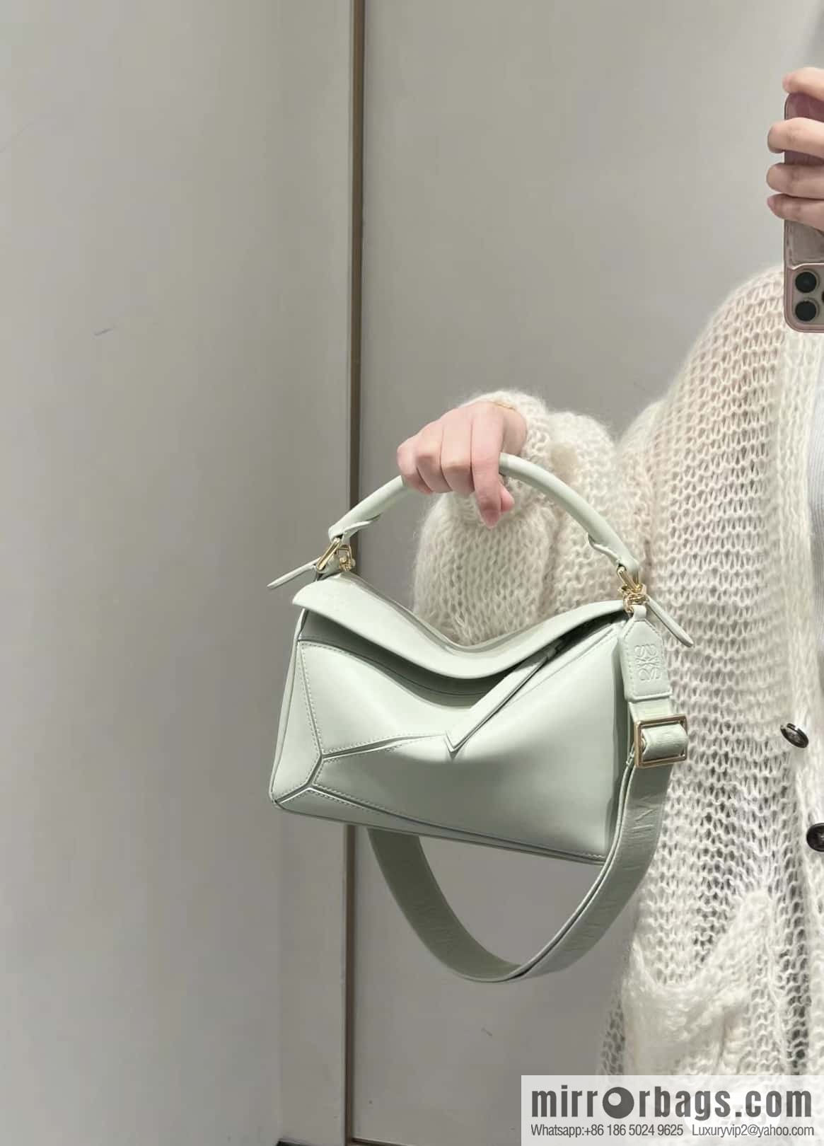 LOEWE satin leather ➕ Anagram embroidery shoulder strap puzzle geometric bag 0189 spring jade