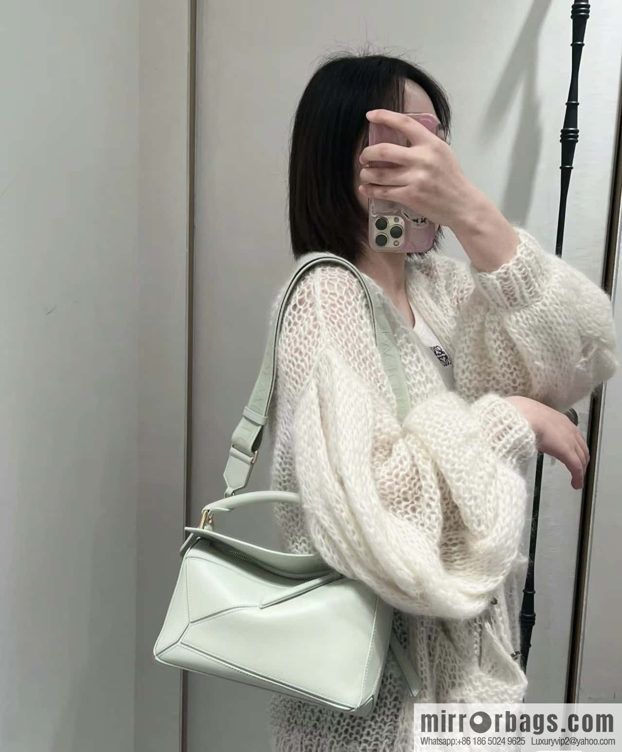 LOEWE satin leather ➕ Anagram embroidery shoulder strap puzzle geometric bag 0189 spring jade