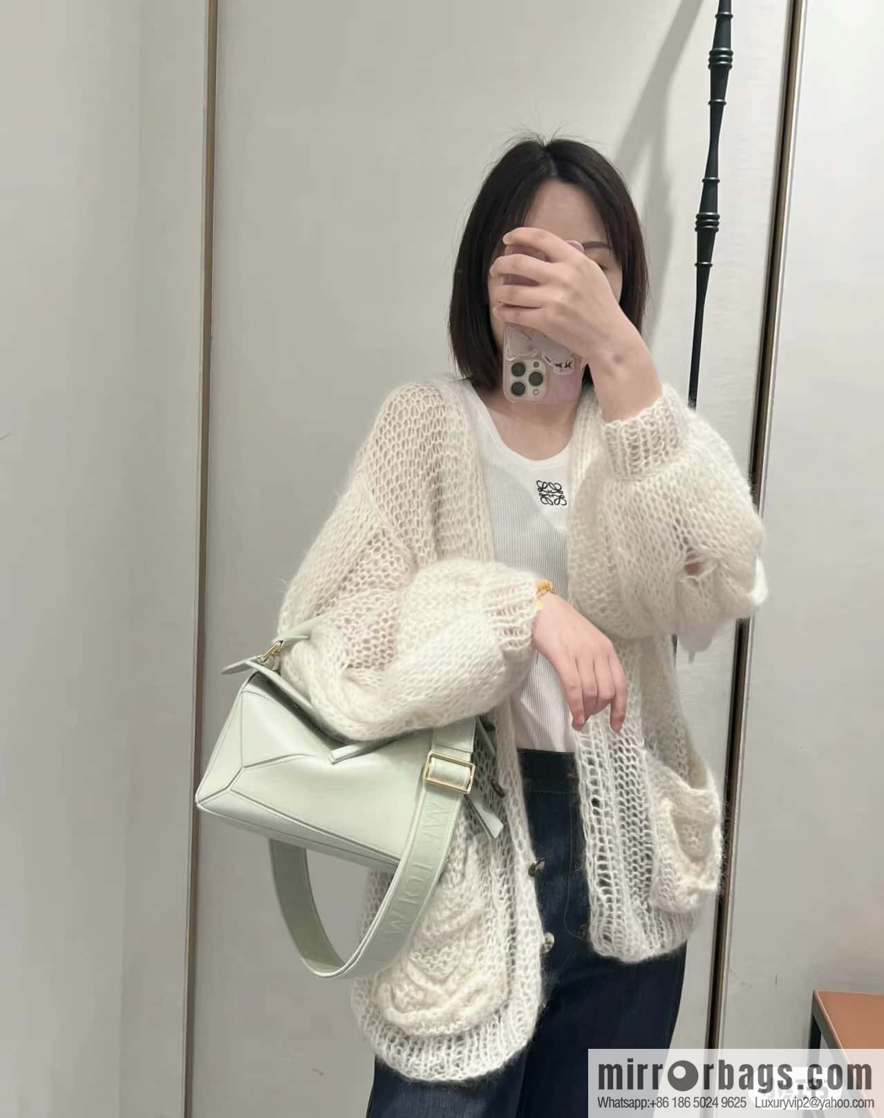 LOEWE satin leather ➕ Anagram embroidery shoulder strap puzzle geometric bag 0189 spring jade