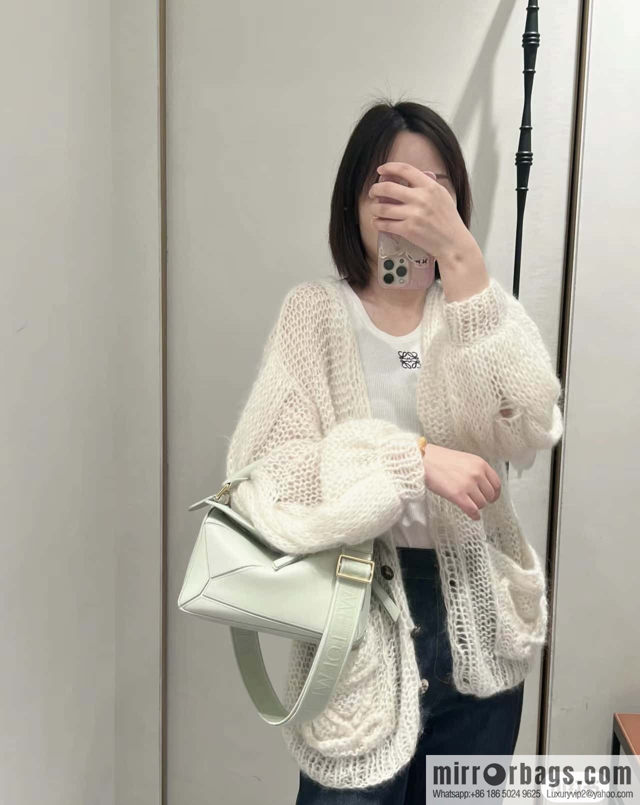 LOEWE satin leather ➕ Anagram embroidery shoulder strap puzzle geometric bag 0189 spring jade