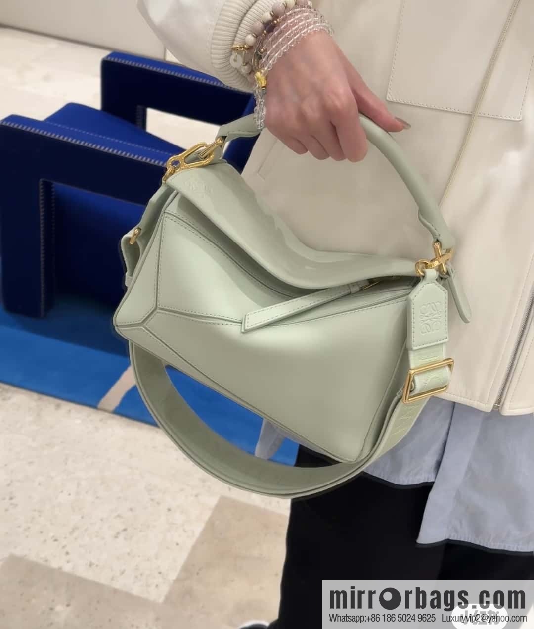 LOEWE satin leather ➕ Anagram embroidery shoulder strap puzzle geometric bag 0189 spring jade