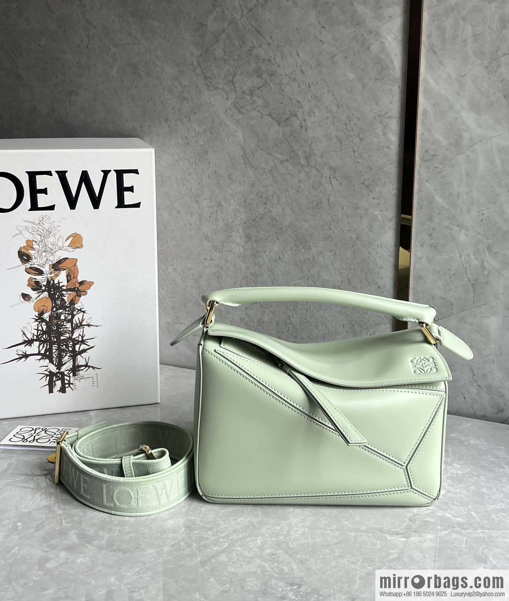 LOEWE satin leather ➕ Anagram embroidery shoulder strap puzzle geometric bag 0189 spring jade