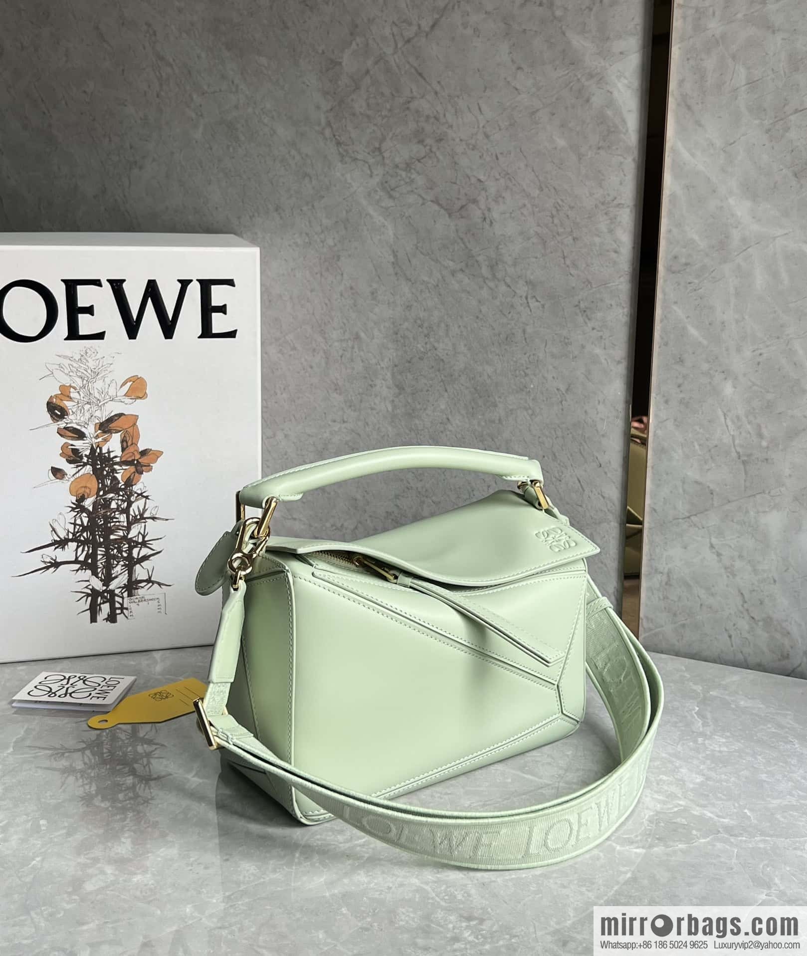 LOEWE satin leather ➕ Anagram embroidery shoulder strap puzzle geometric bag 0189 spring jade