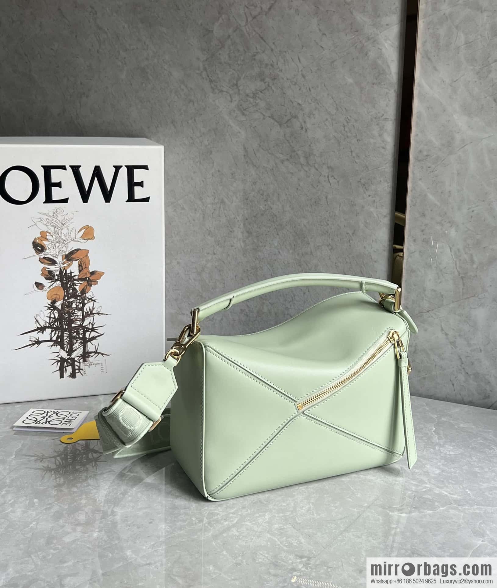 LOEWE satin leather ➕ Anagram embroidery shoulder strap puzzle geometric bag 0189 spring jade