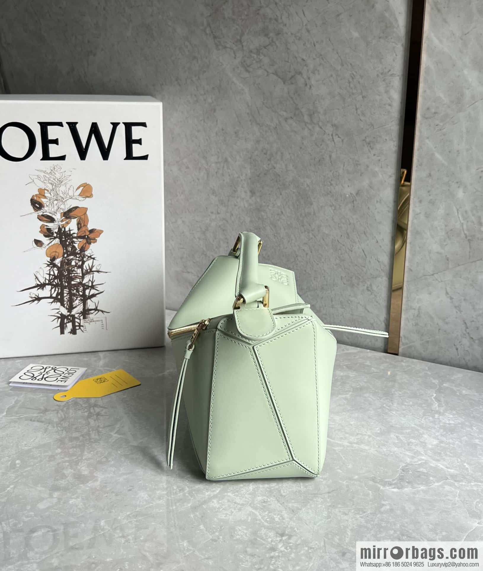 LOEWE satin leather ➕ Anagram embroidery shoulder strap puzzle geometric bag 0189 spring jade