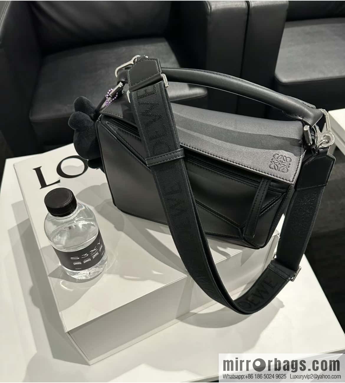 LOEWE satin leather ➕ Anagram embroidery shoulder strap puzzle geometric bag 0189 black