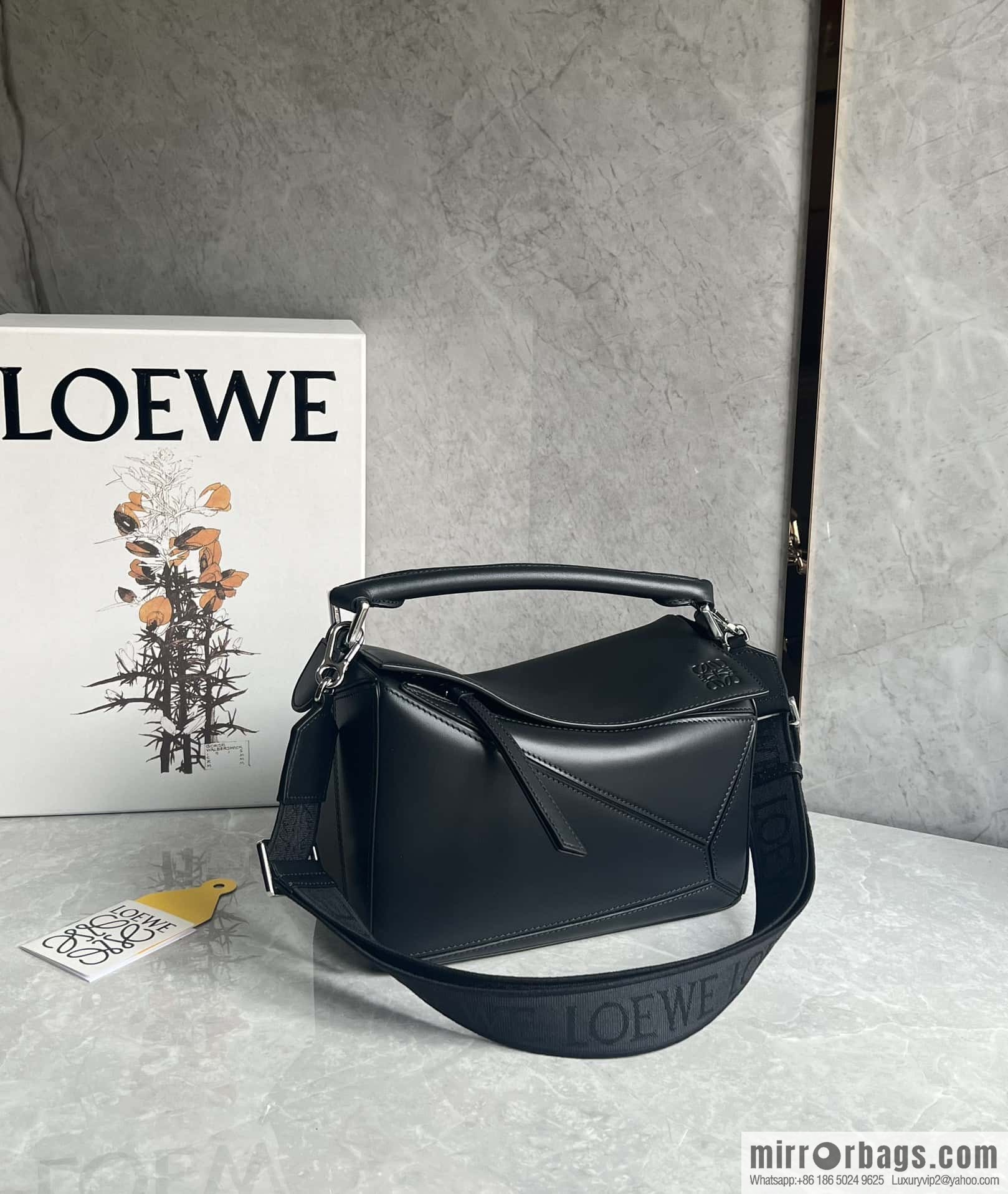 LOEWE satin leather ➕ Anagram embroidery shoulder strap puzzle geometric bag 0189 black