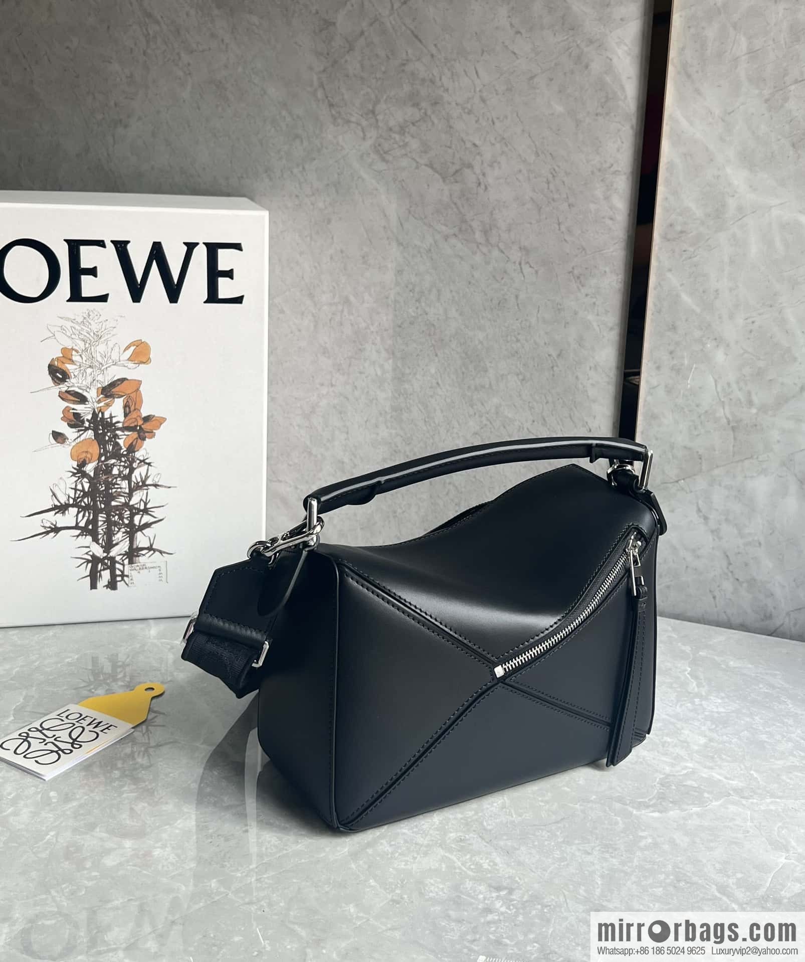 LOEWE satin leather ➕ Anagram embroidery shoulder strap puzzle geometric bag 0189 black