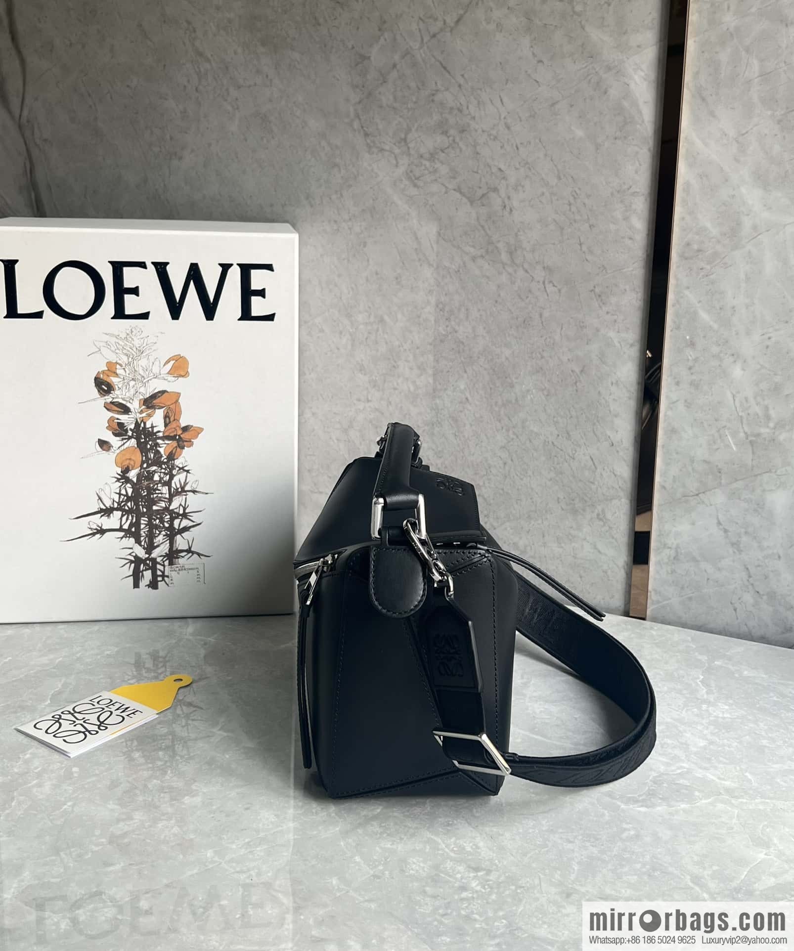 LOEWE satin leather ➕ Anagram embroidery shoulder strap puzzle geometric bag 0189 black