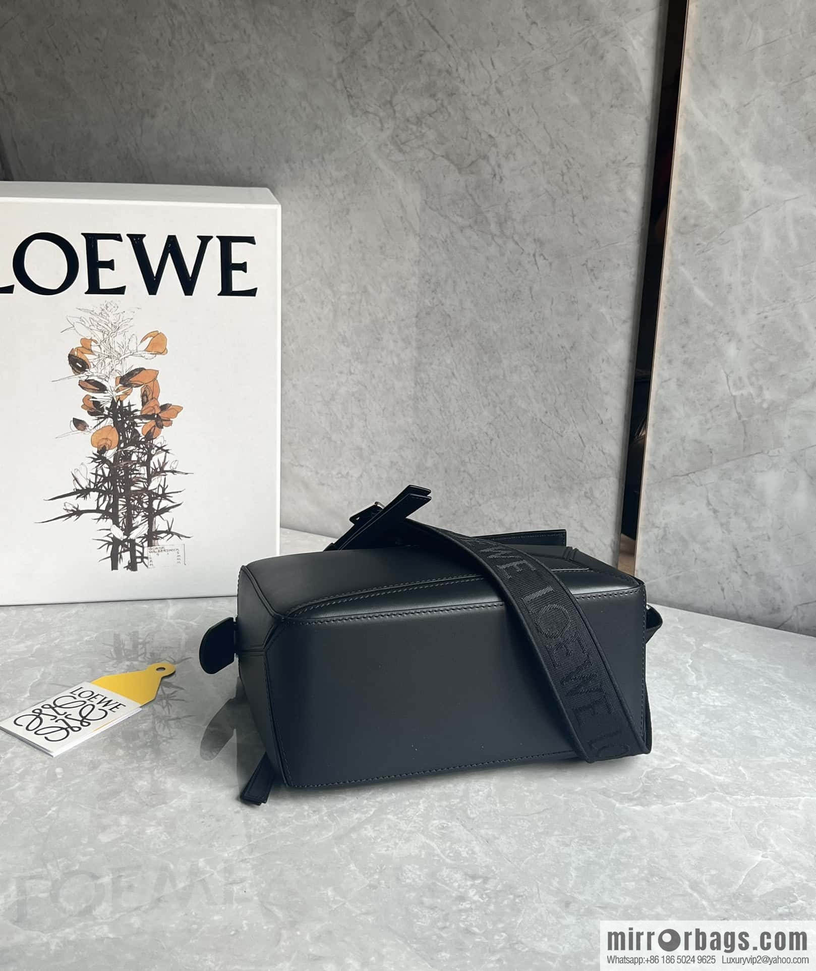 LOEWE satin leather ➕ Anagram embroidery shoulder strap puzzle geometric bag 0189 black
