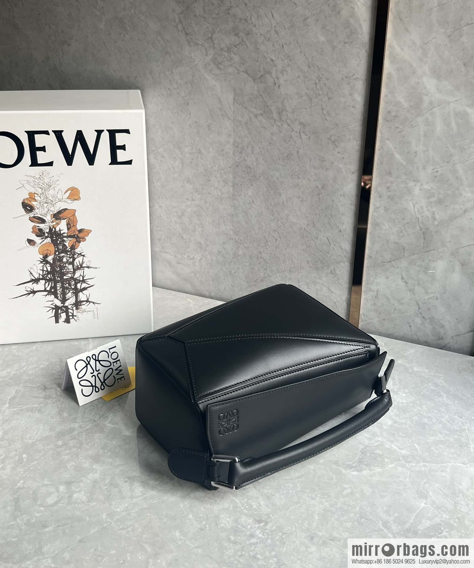 LOEWE satin leather ➕ Anagram embroidery shoulder strap puzzle geometric bag 0189 black