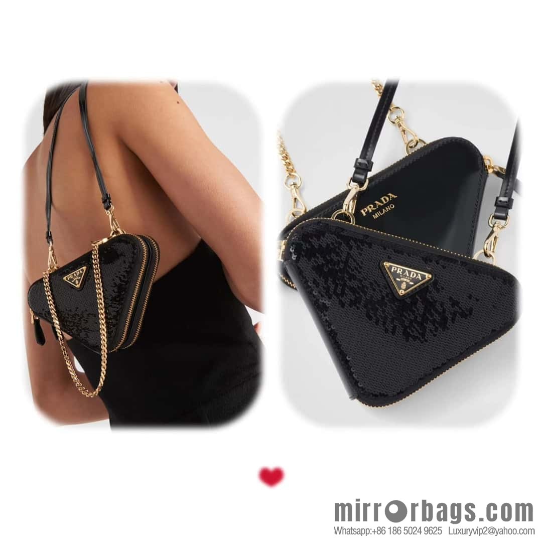 PRADA ๐ Gemini Sequins Triangle Pack ๐ 1NR015 New ๐ Sequins