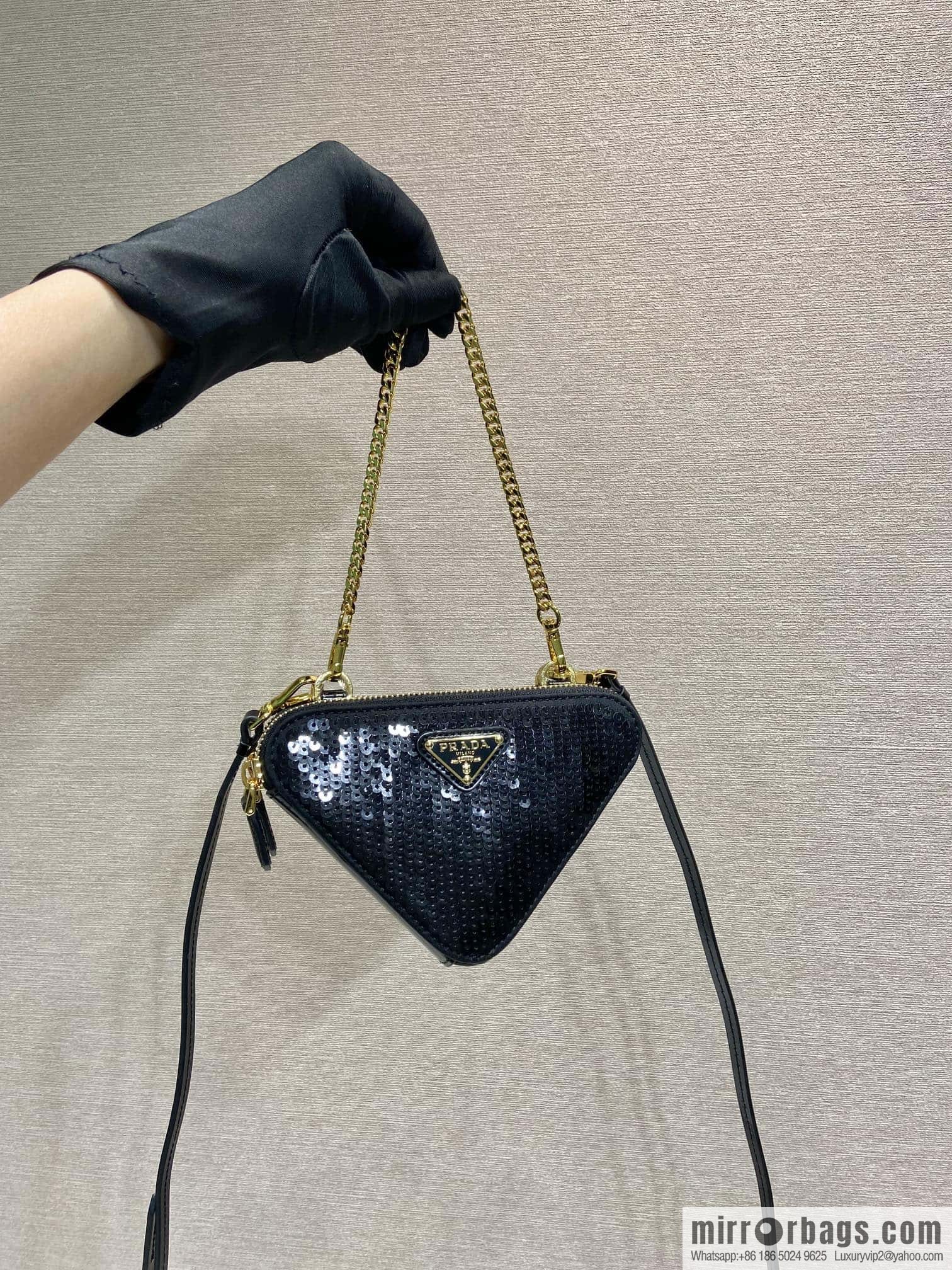 PRADA ๐ Gemini Sequins Triangle Pack ๐ 1NR015 New ๐ Sequins