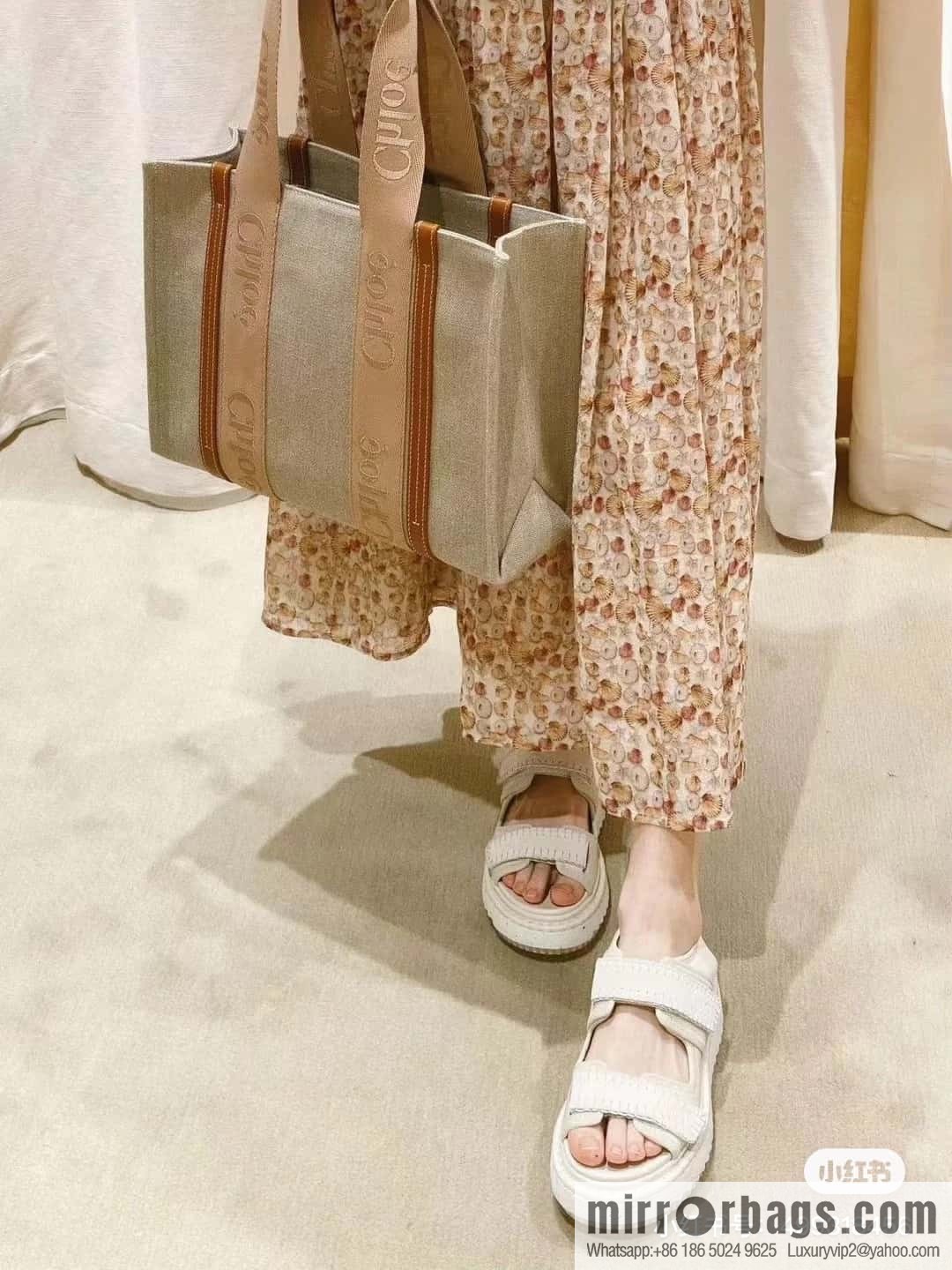 Chloe Woody Linen with Pitot Bag, Orange Medium 37CM