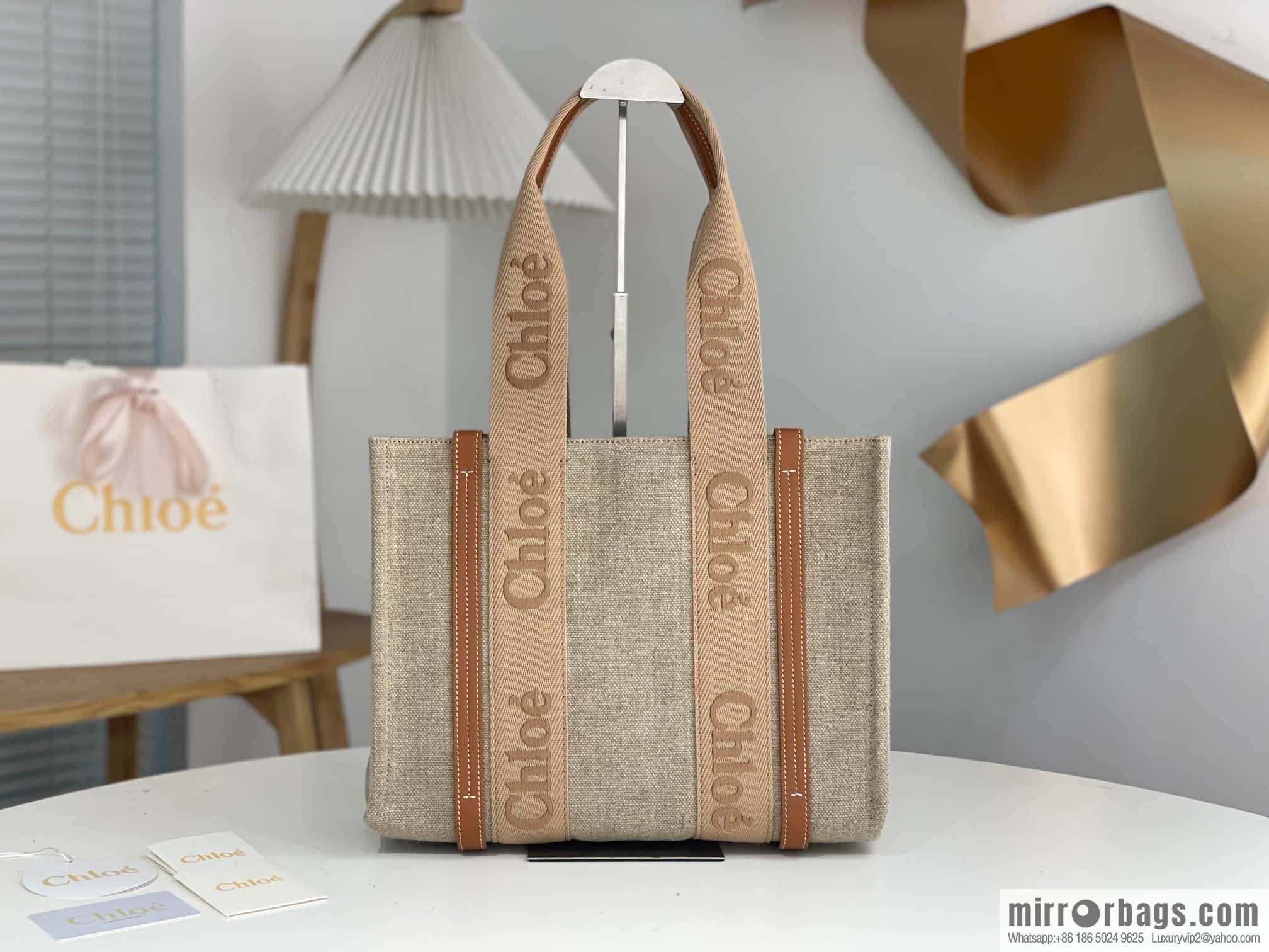 Chloe Woody Linen with Pitot Bag, Orange Medium 37CM