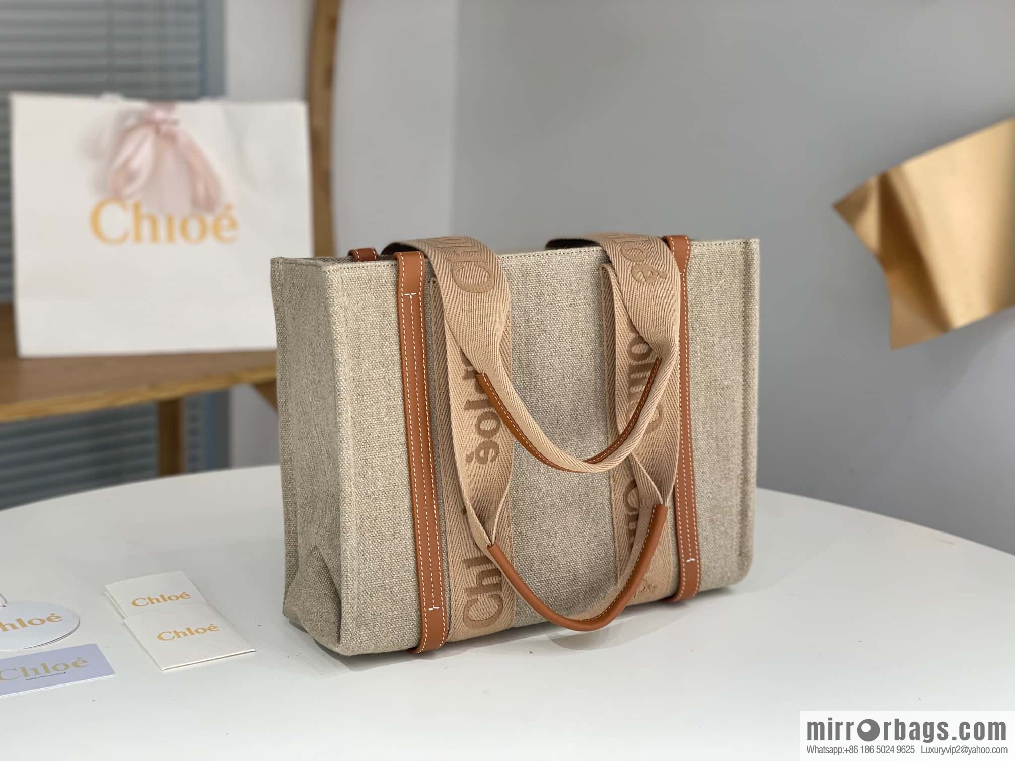 Chloe Woody Linen with Pitot Bag, Orange Medium 37CM