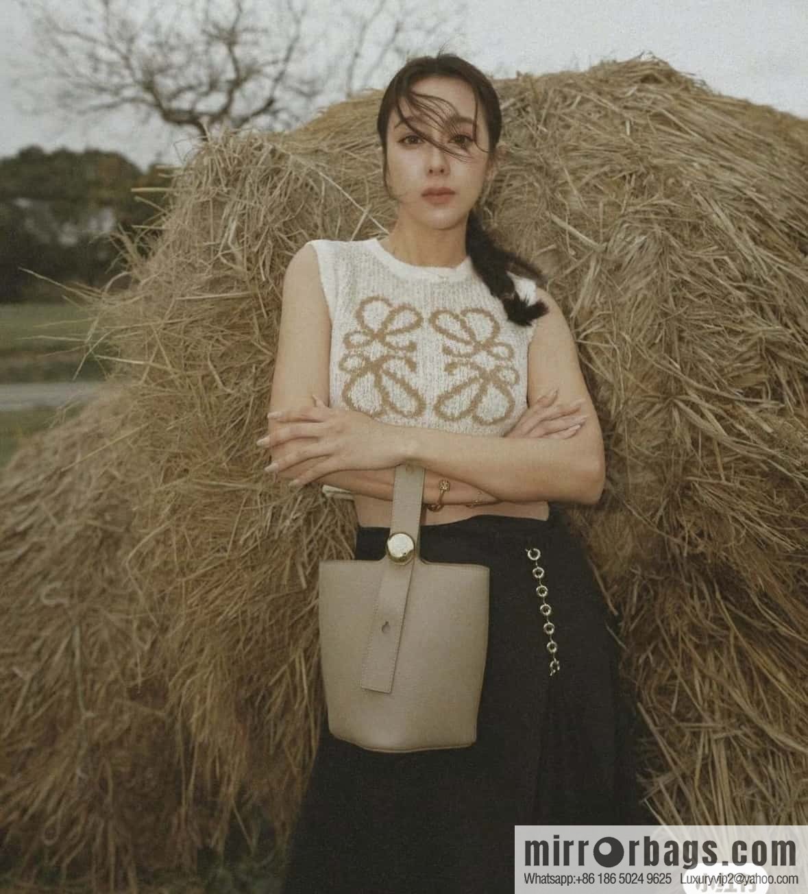 LOEWE latest 𝑷𝒆𝒃𝒃𝒍𝒆 bucket bag 0705 sand color