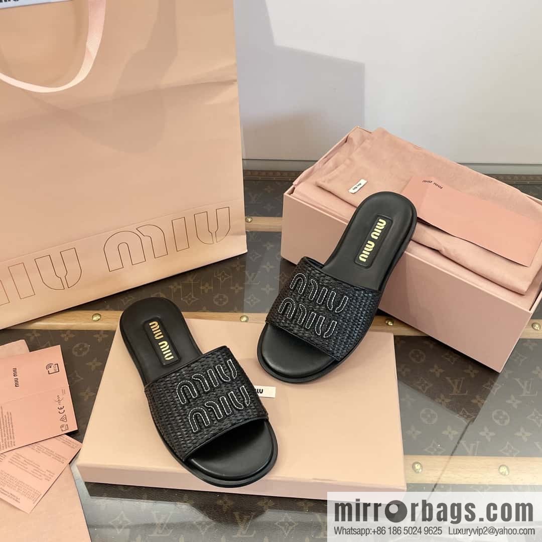 Miao Miao | | Spring and summer raffia woven alphabet slippers